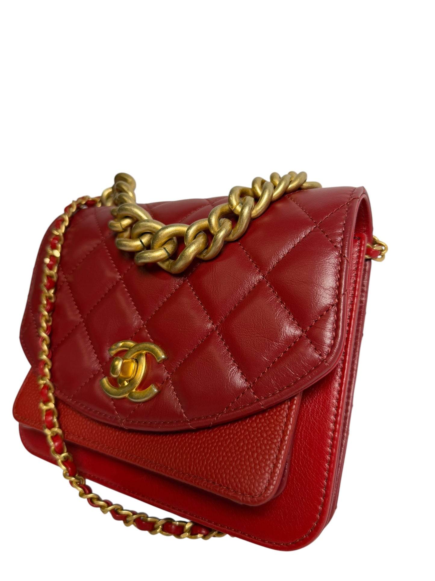 Chanel Red Flap Aged Calf Caviar GHW T7970