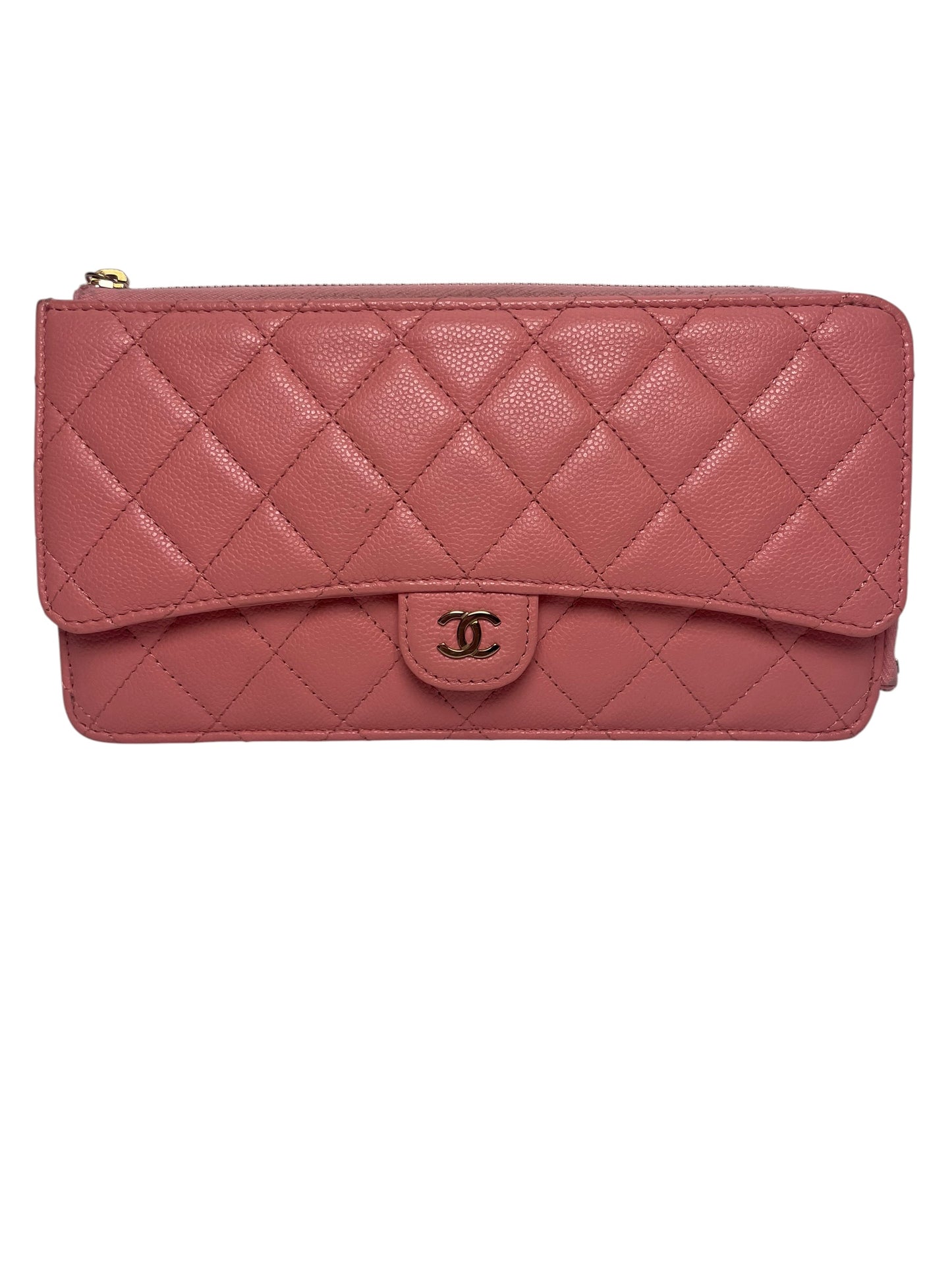 Chanel Lambskin Quilted Large Flap Wallet Pink T8525