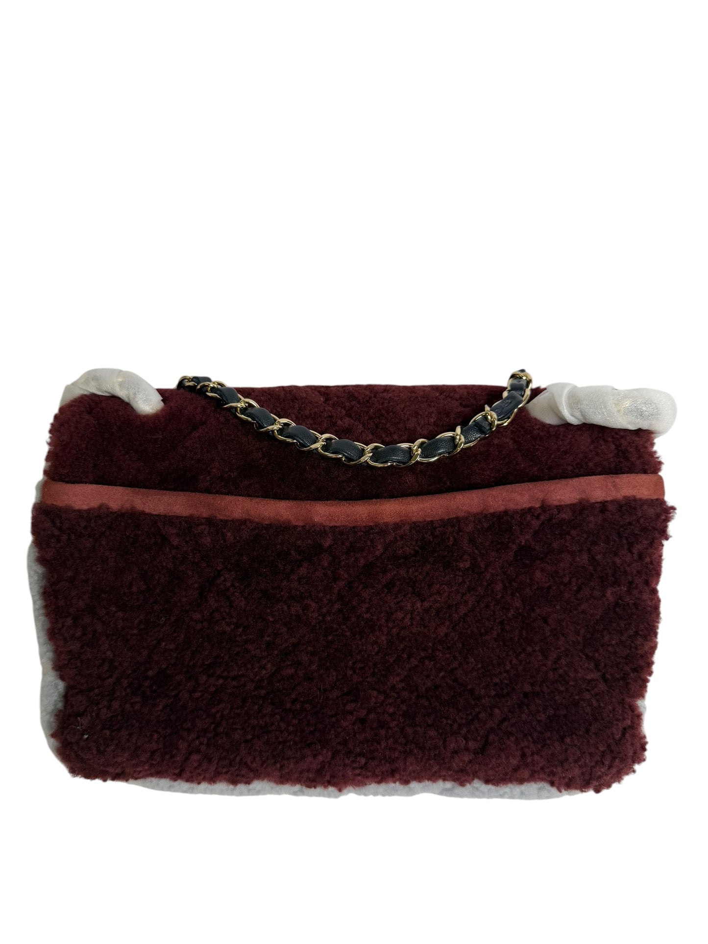 Chanel Shearling Single Flap Medium Tricolor Red T7533