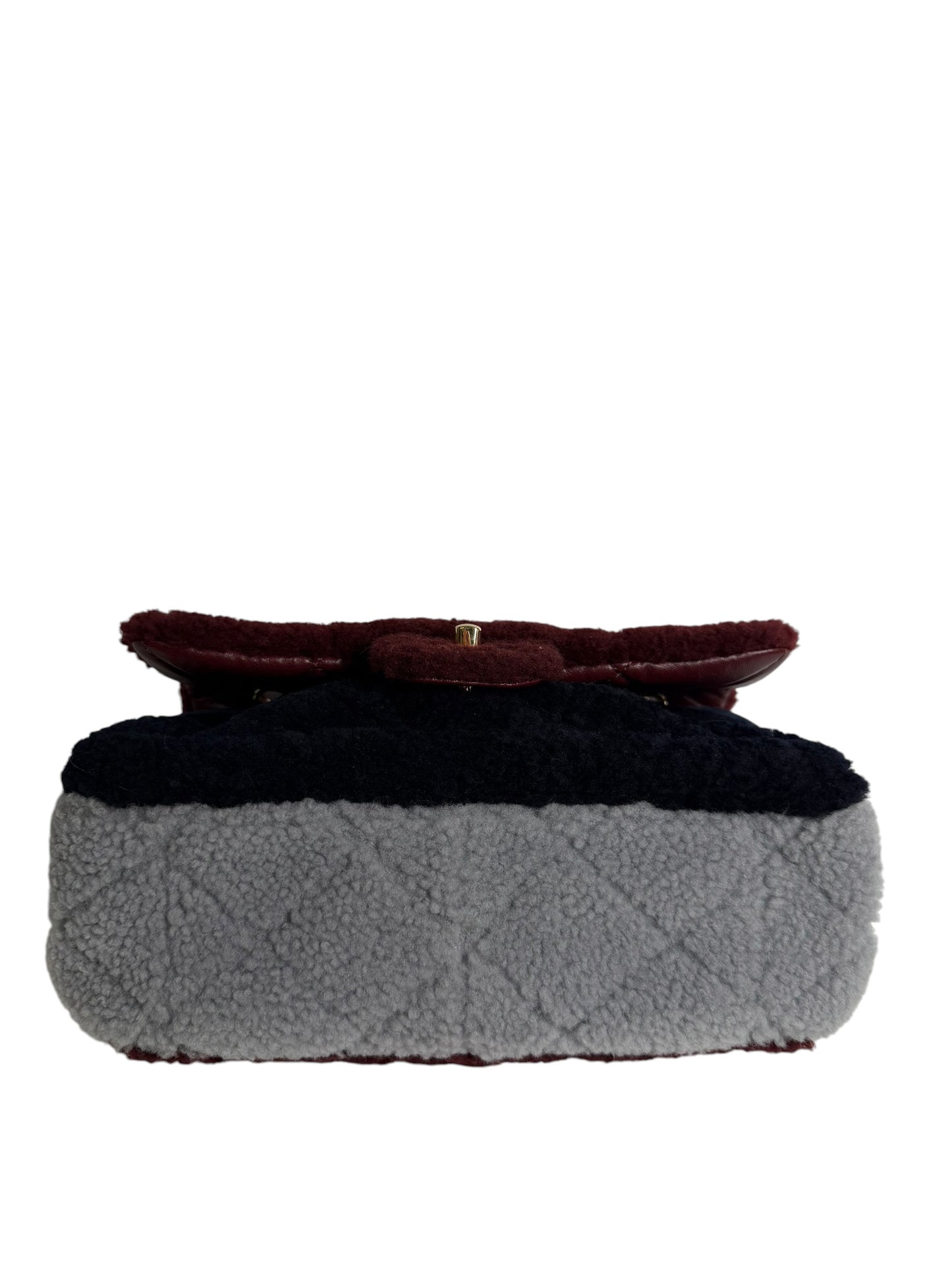 Chanel Shearling Single Flap Medium Tricolor Red T7533