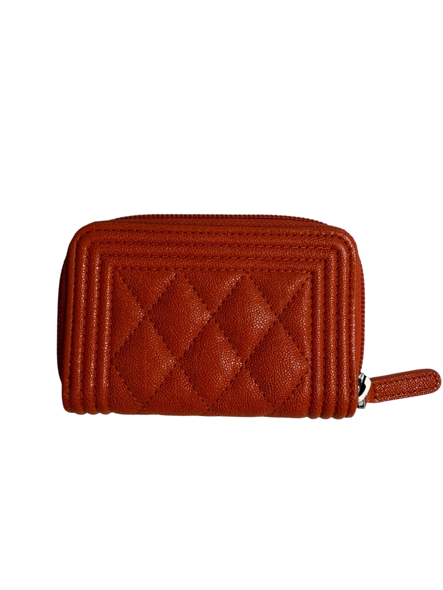 Chanel Orange Caviar Boy Zip Around Card Case T7381