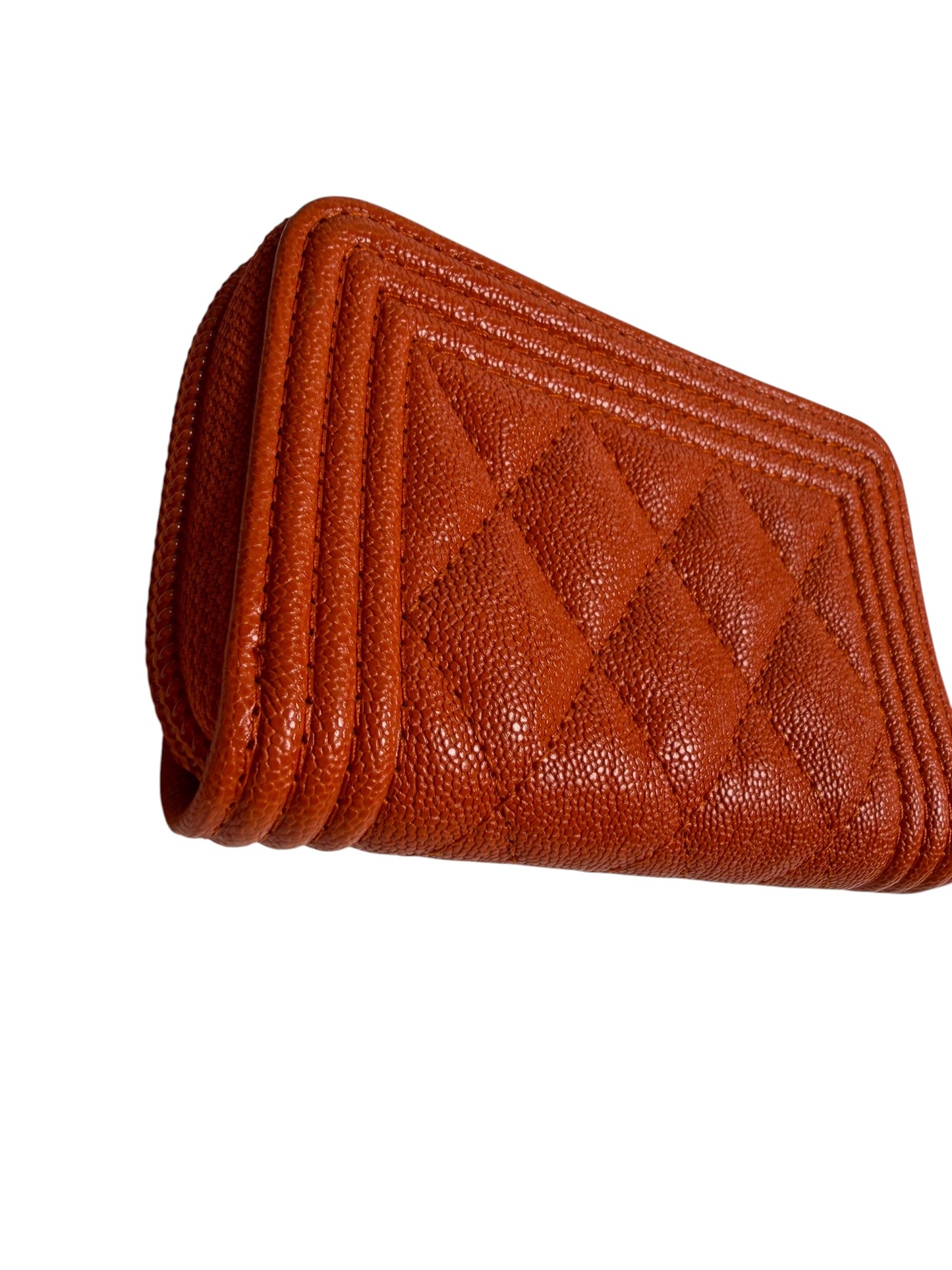 Chanel Orange Caviar Boy Zip Around Card Case T7381