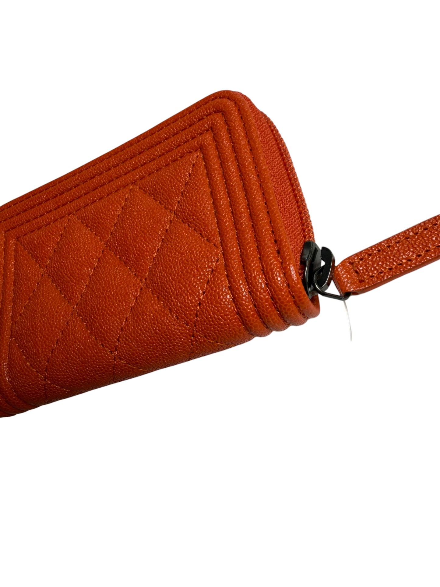 Chanel Orange Caviar Boy Zip Around Card Case T7381