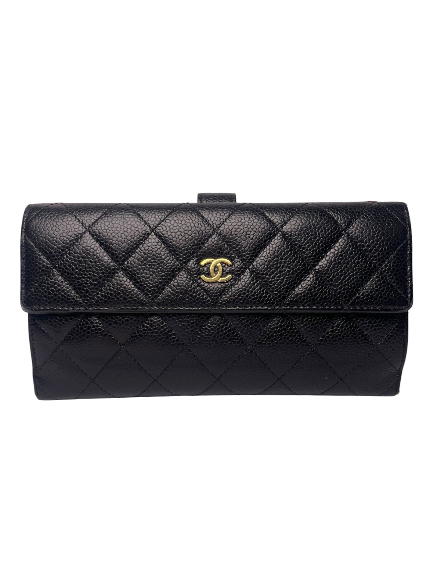 Chanel Black Quilted Caviar Leather CC Large Flap Wallet T8540