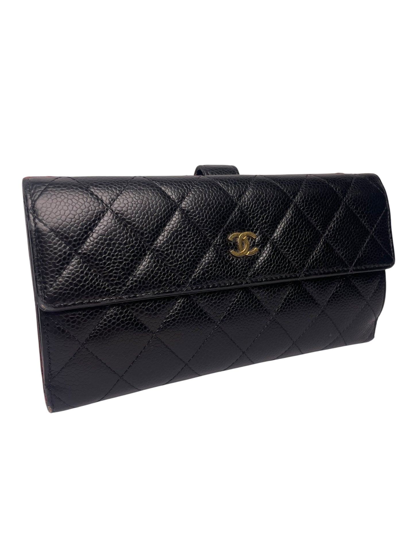 Chanel Black Quilted Caviar Leather CC Large Flap Wallet T8540