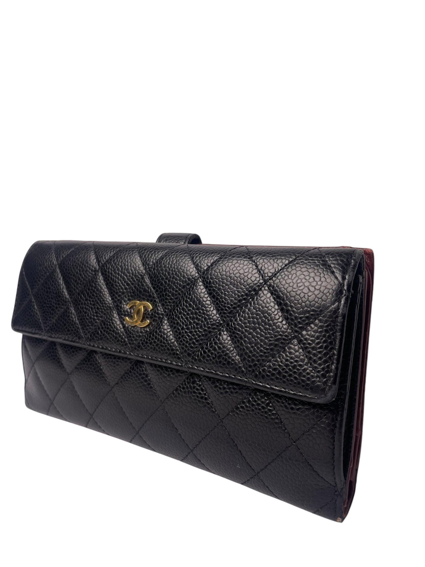 Chanel Black Quilted Caviar Leather CC Large Flap Wallet T8540