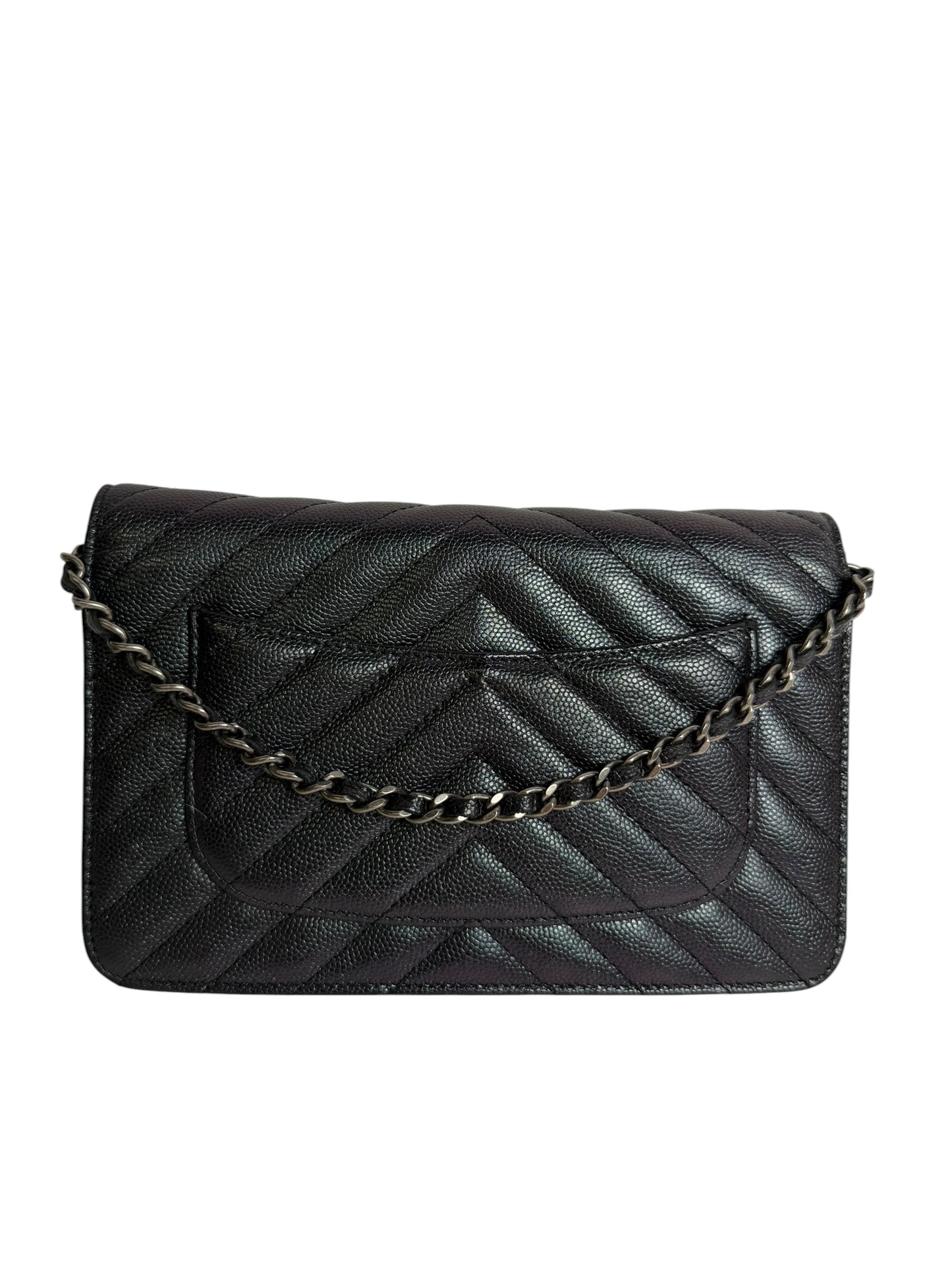 Chanel Chevron iridescent Caviar Black WOC T1008