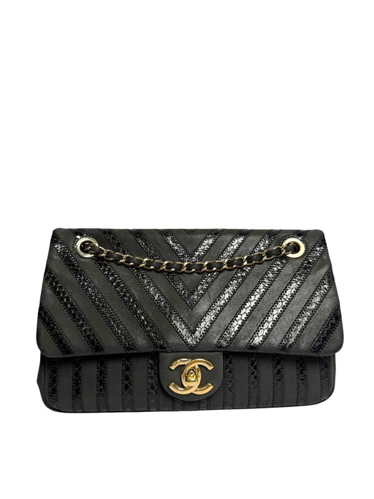 Chanel Black Python Chevron Flap