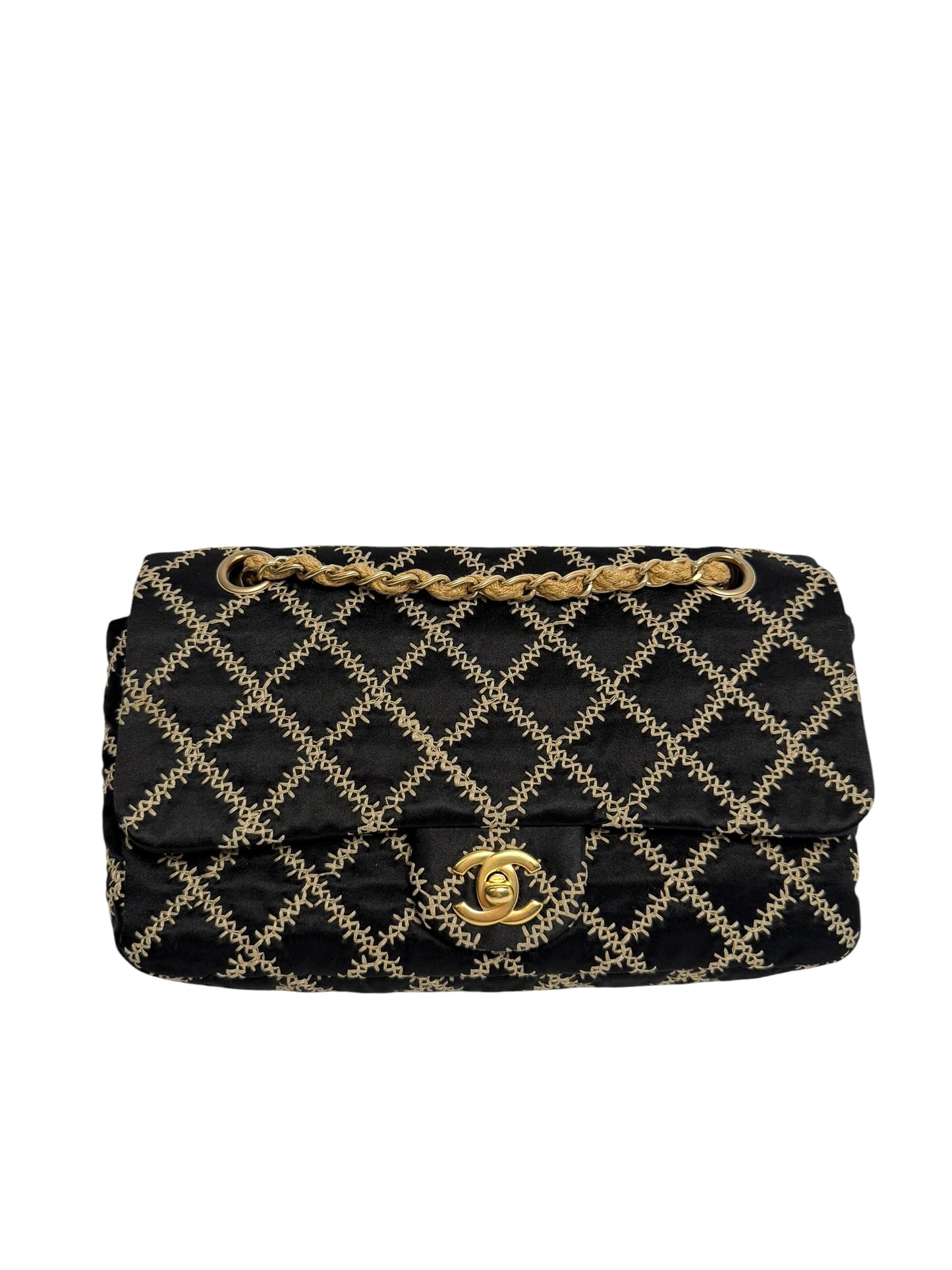 Chanel Black Flap Beige Stitch