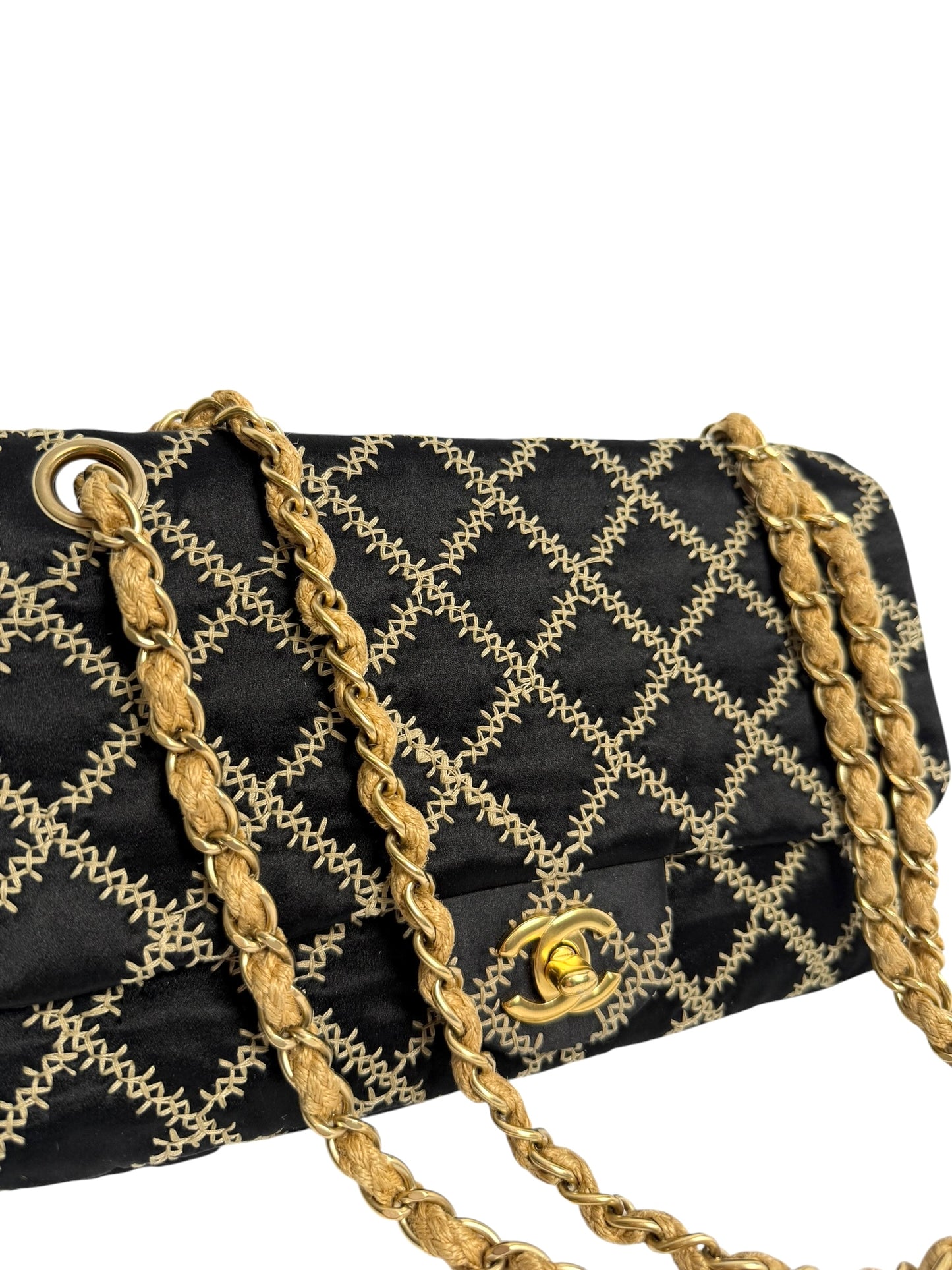 Chanel Black Flap Beige Stitch