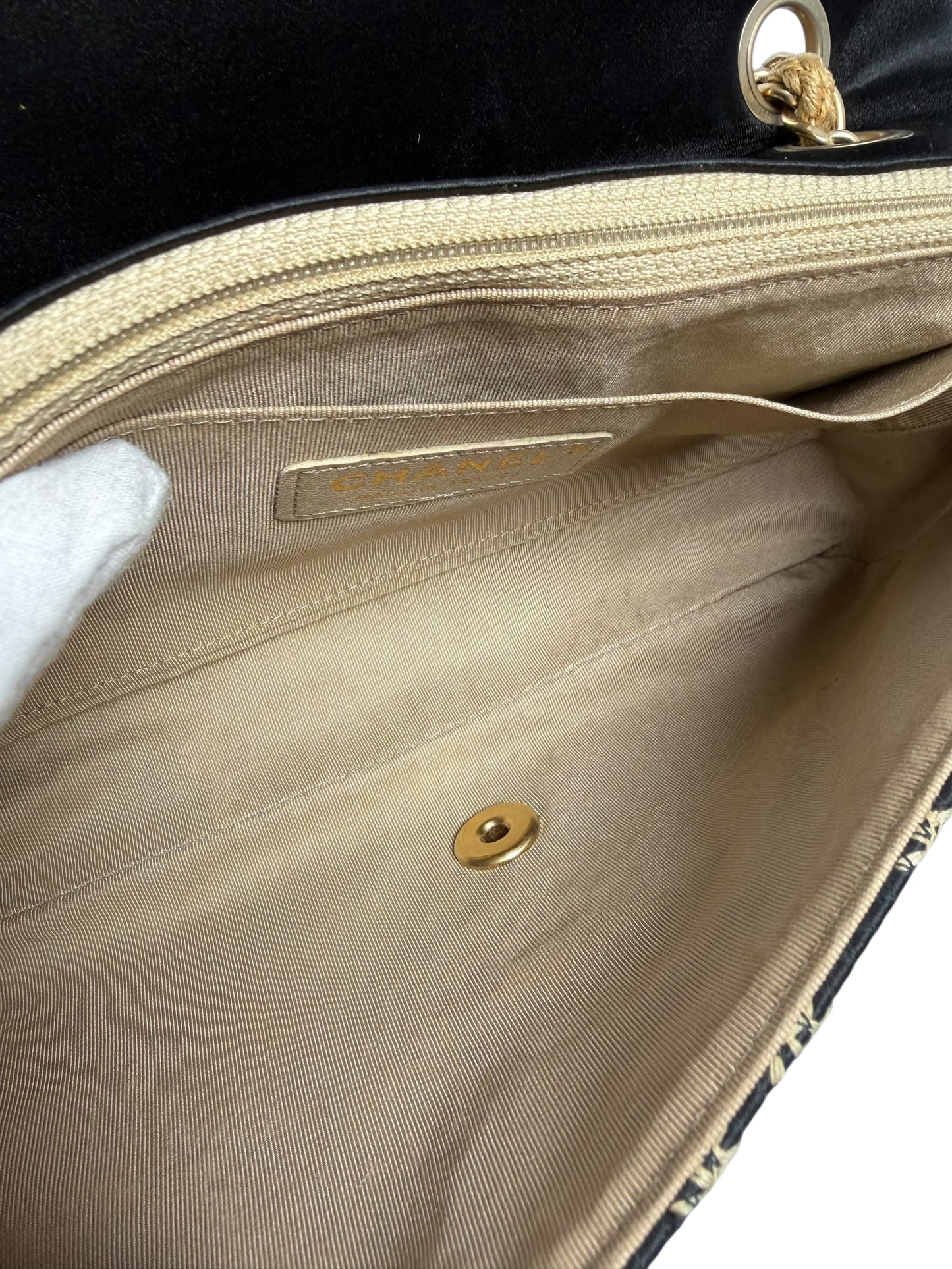 Chanel Black Flap Beige Stitch