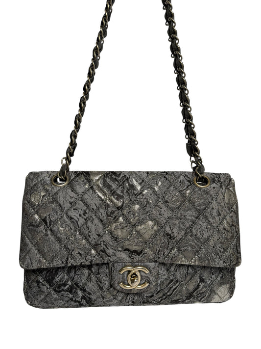 Chanel Grey and Silver Pattern Shoulder Bag