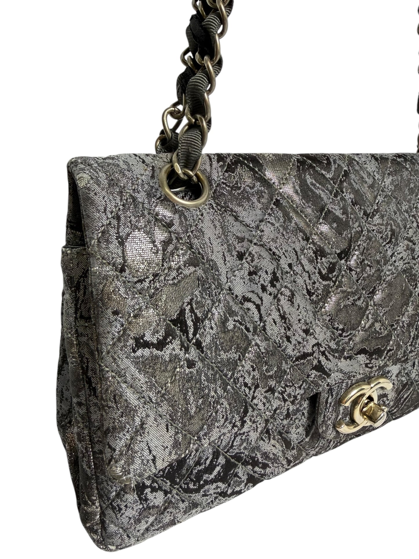 Chanel Grey and Silver Pattern Shoulder Bag