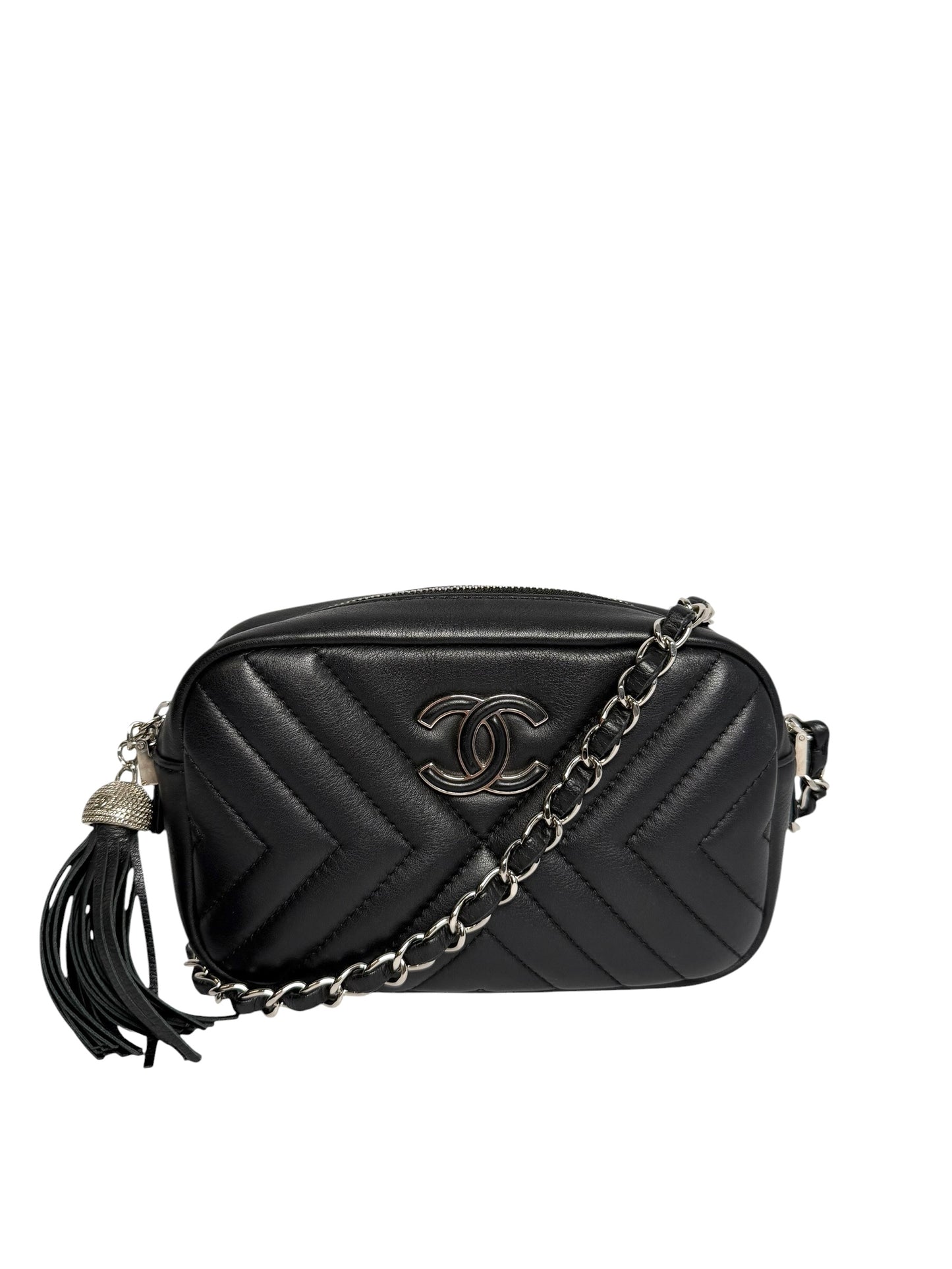 Chanel Black Leather CC Tassel Camera Bag