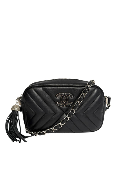Chanel Black Leather CC Tassel Camera Bag