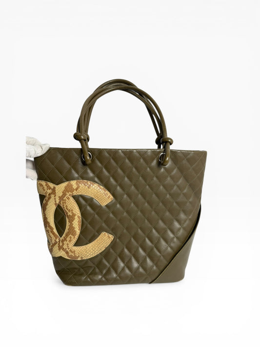 Chanel Cambon Tote Large Army Green Python
