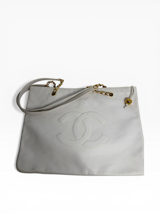 Chanel Large White Caviar Tote