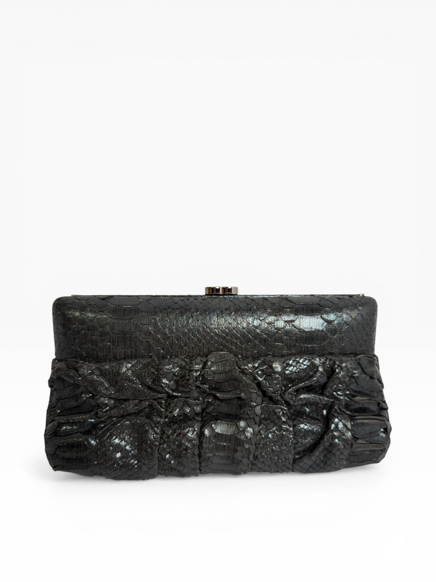 Chanel Python Black/Blue Iridescent Kisslock Clutch Crossbody