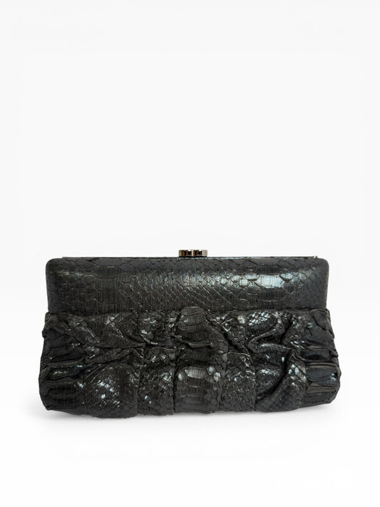Chanel Python Black/Blue Iridescent Kisslock Clutch Crossbody