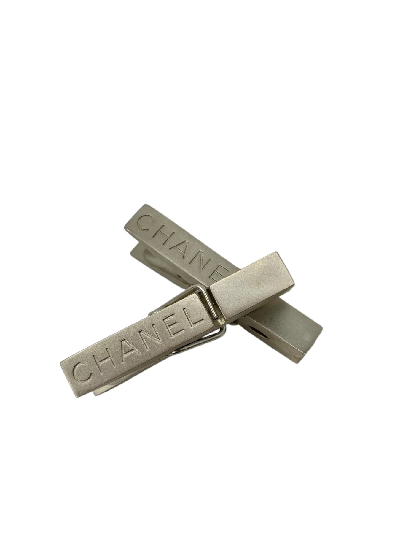 Chanel Clothespin Brooch Clip Silver T4806