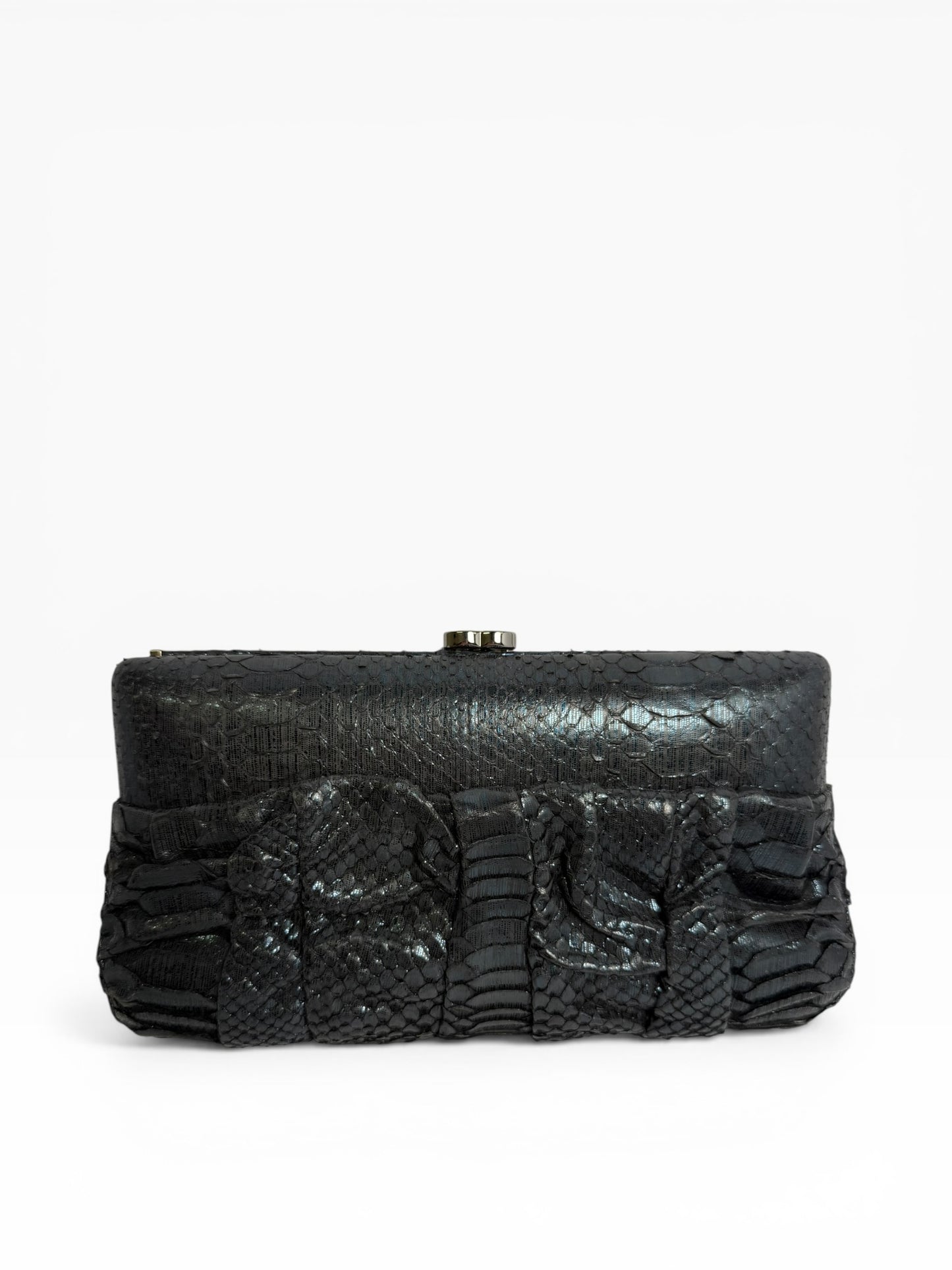 Chanel Python Black/Blue Iridescent Kisslock Clutch Crossbody