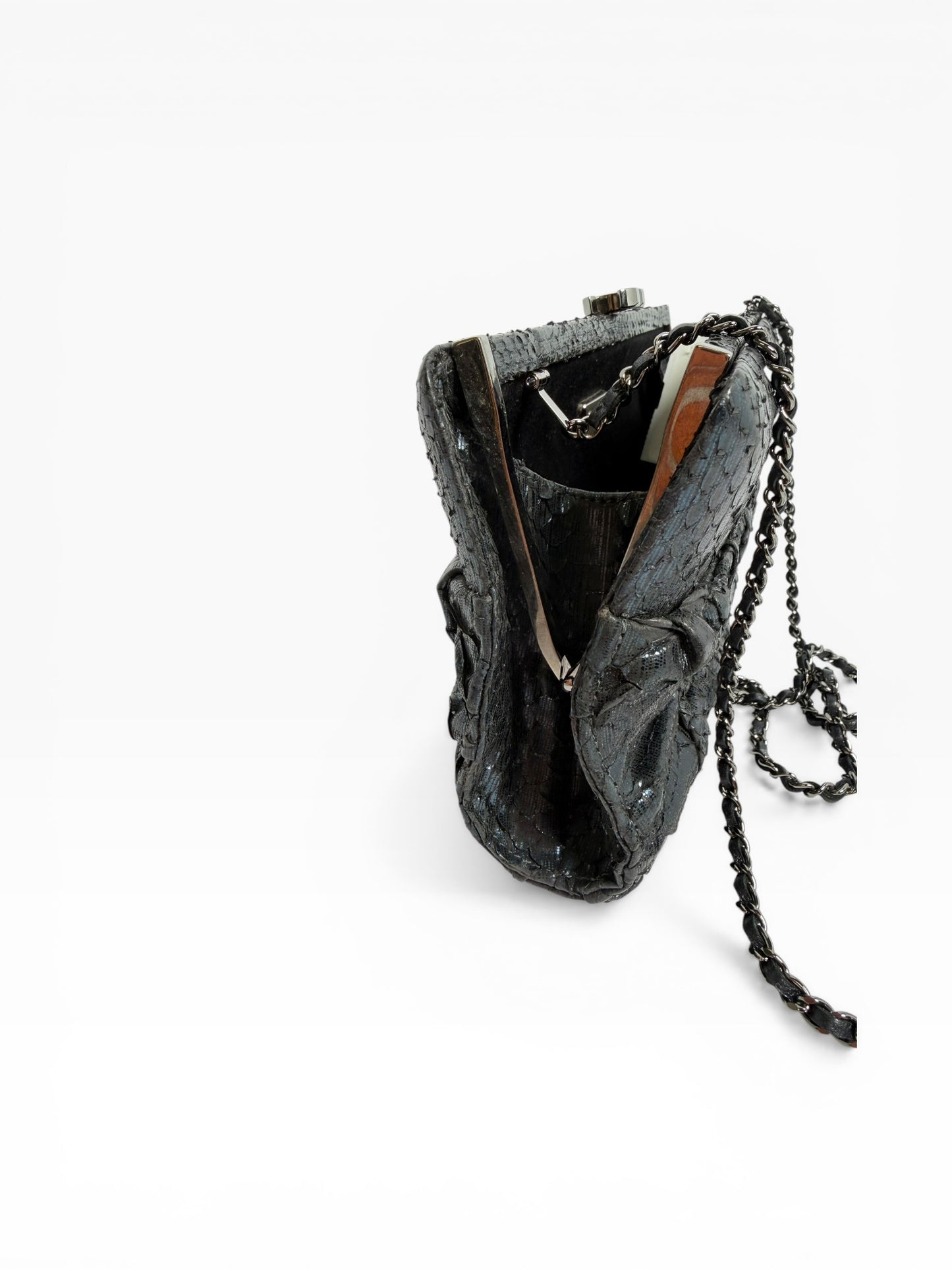 Chanel Python Black/Blue Iridescent Kisslock Clutch Crossbody