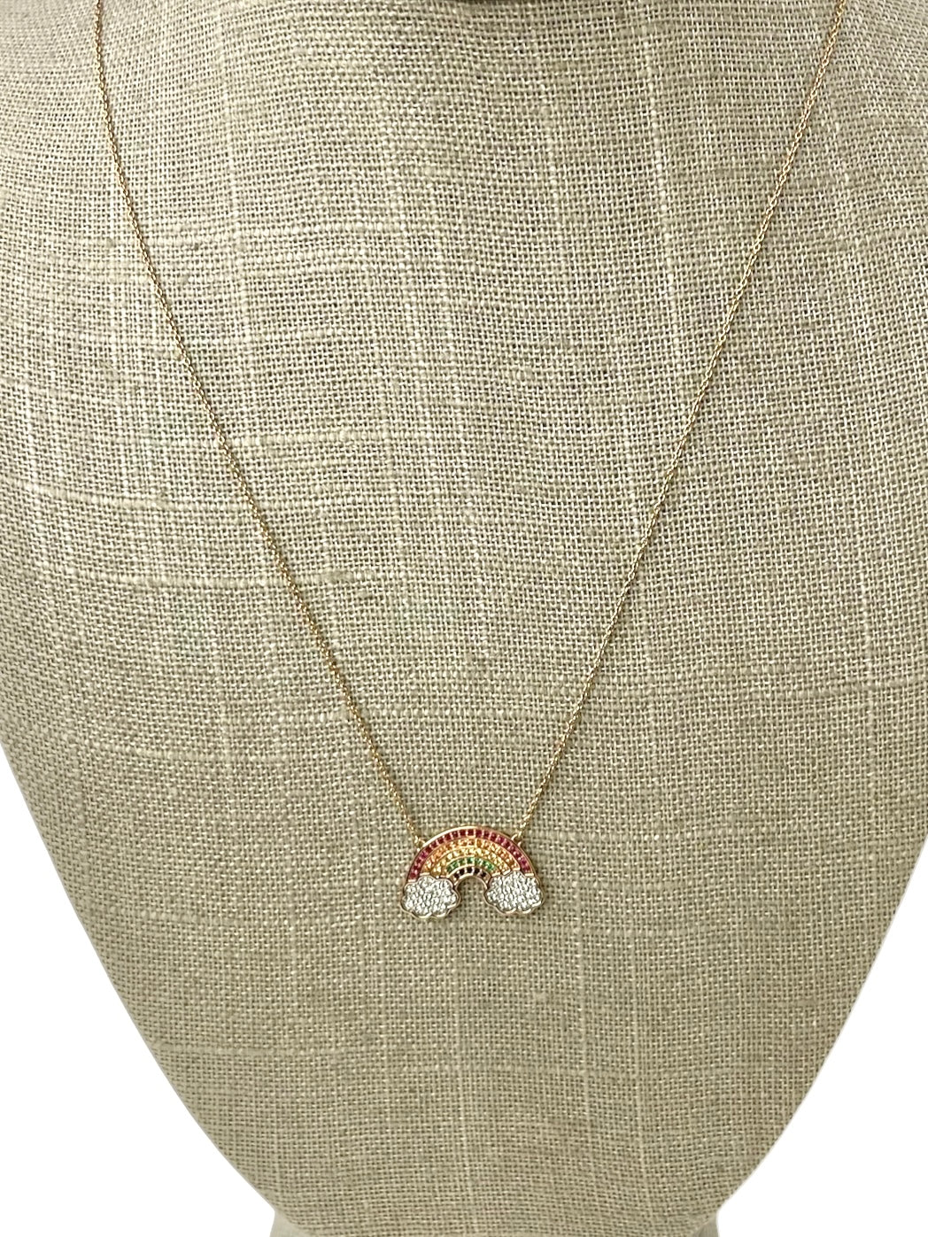 Sydney Evan 14k Large Pave Rainbow with Clouds Necklace T1096