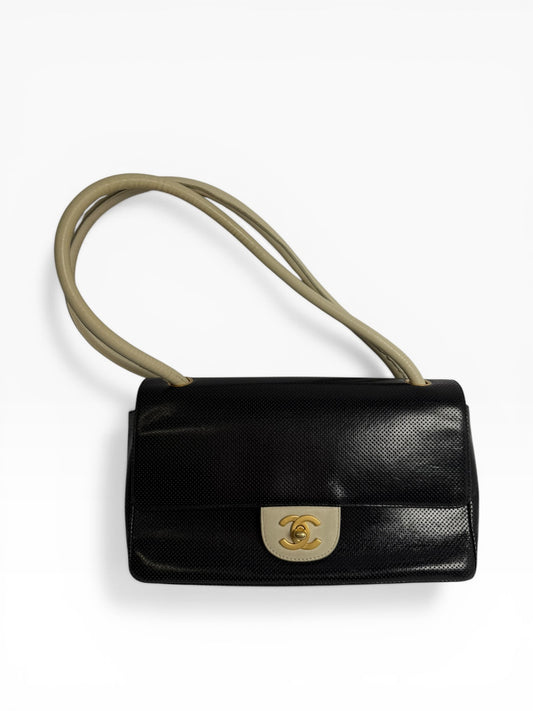 Chanel Perforated Calfskin Black/White Classic Flap GHW