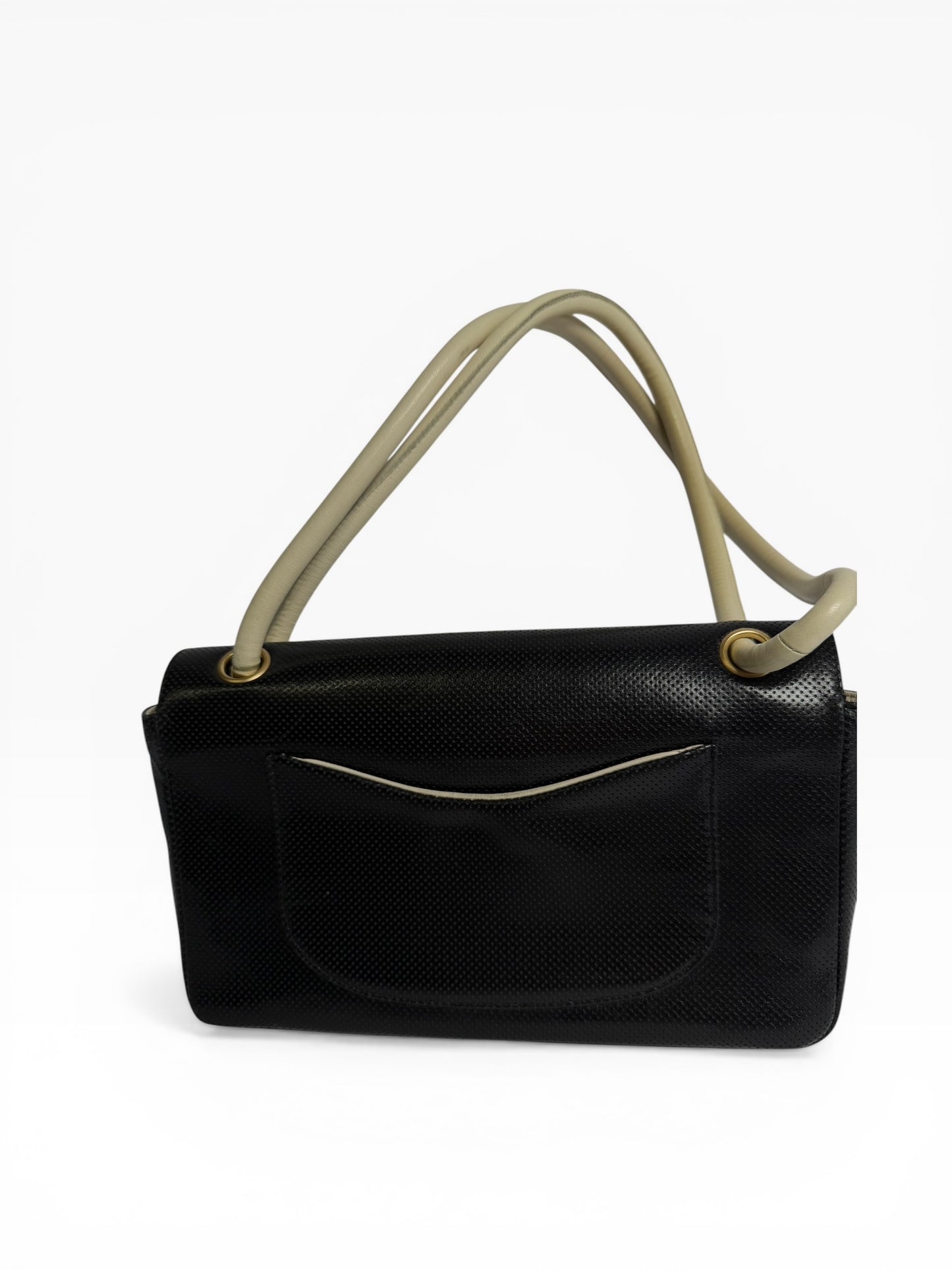 Chanel Perforated Calfskin Black/White Classic Flap GHW