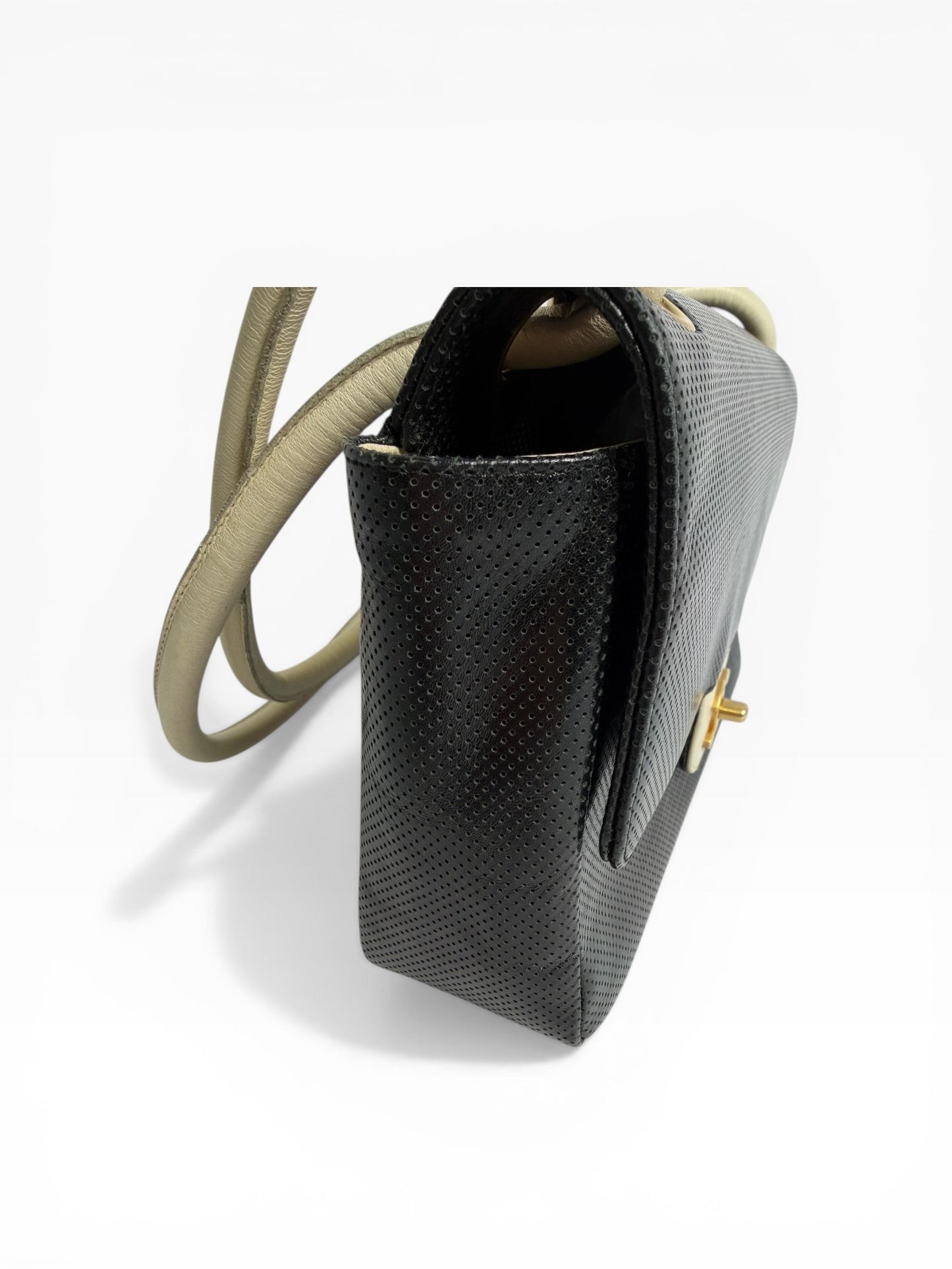 Chanel Perforated Calfskin Black/White Classic Flap GHW