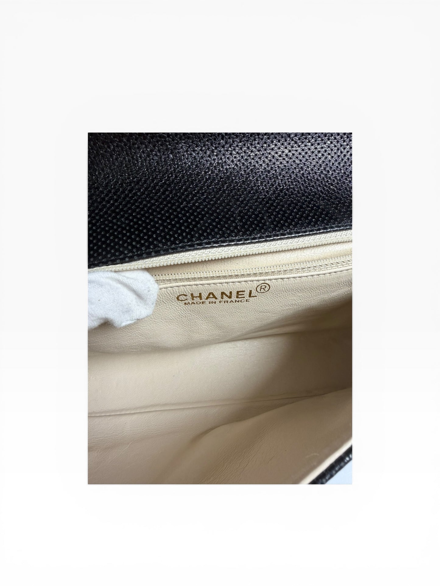 Chanel Perforated Calfskin Black/White Classic Flap GHW