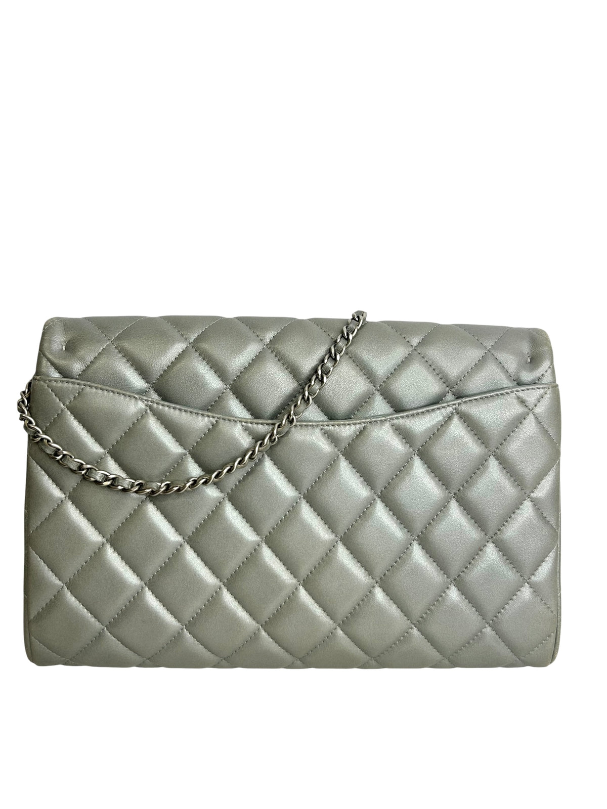 Chanel Silver Quilted Clutch On Chain T9217