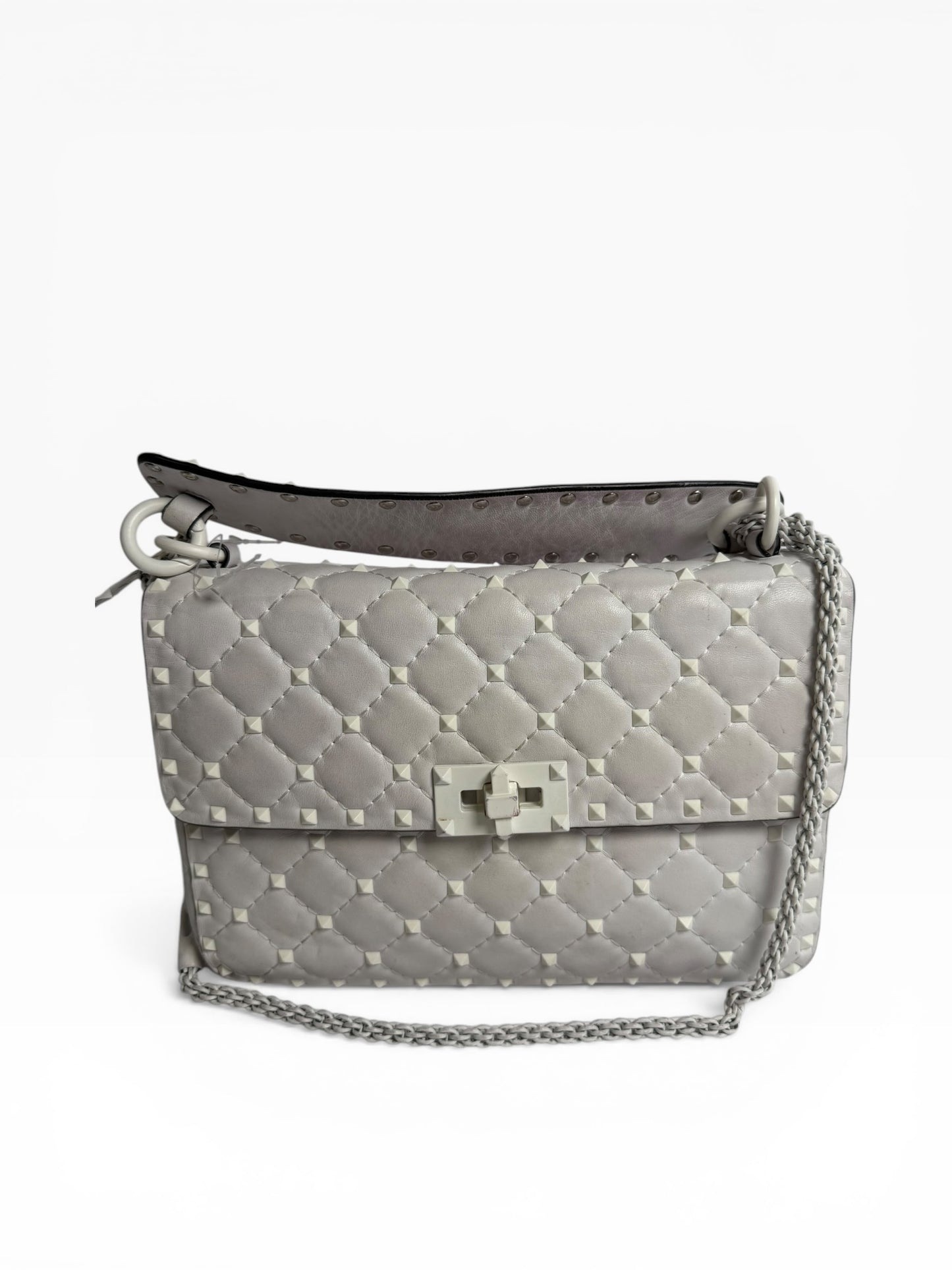 Valentino White Studded Top Handle Flap