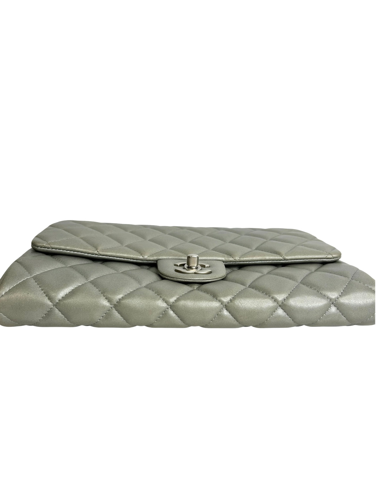 Chanel Silver Quilted Clutch On Chain T9217