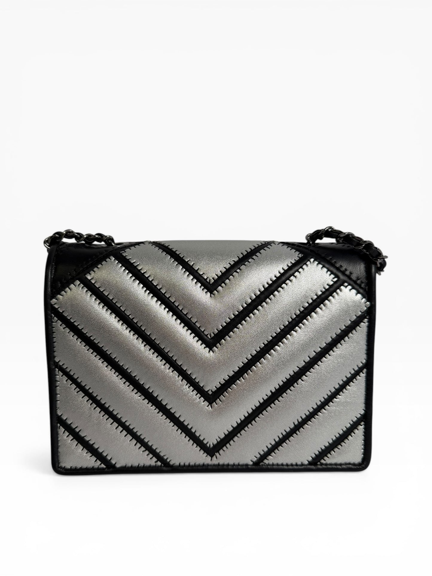 Chanel Chevron Silver Metallic Flap