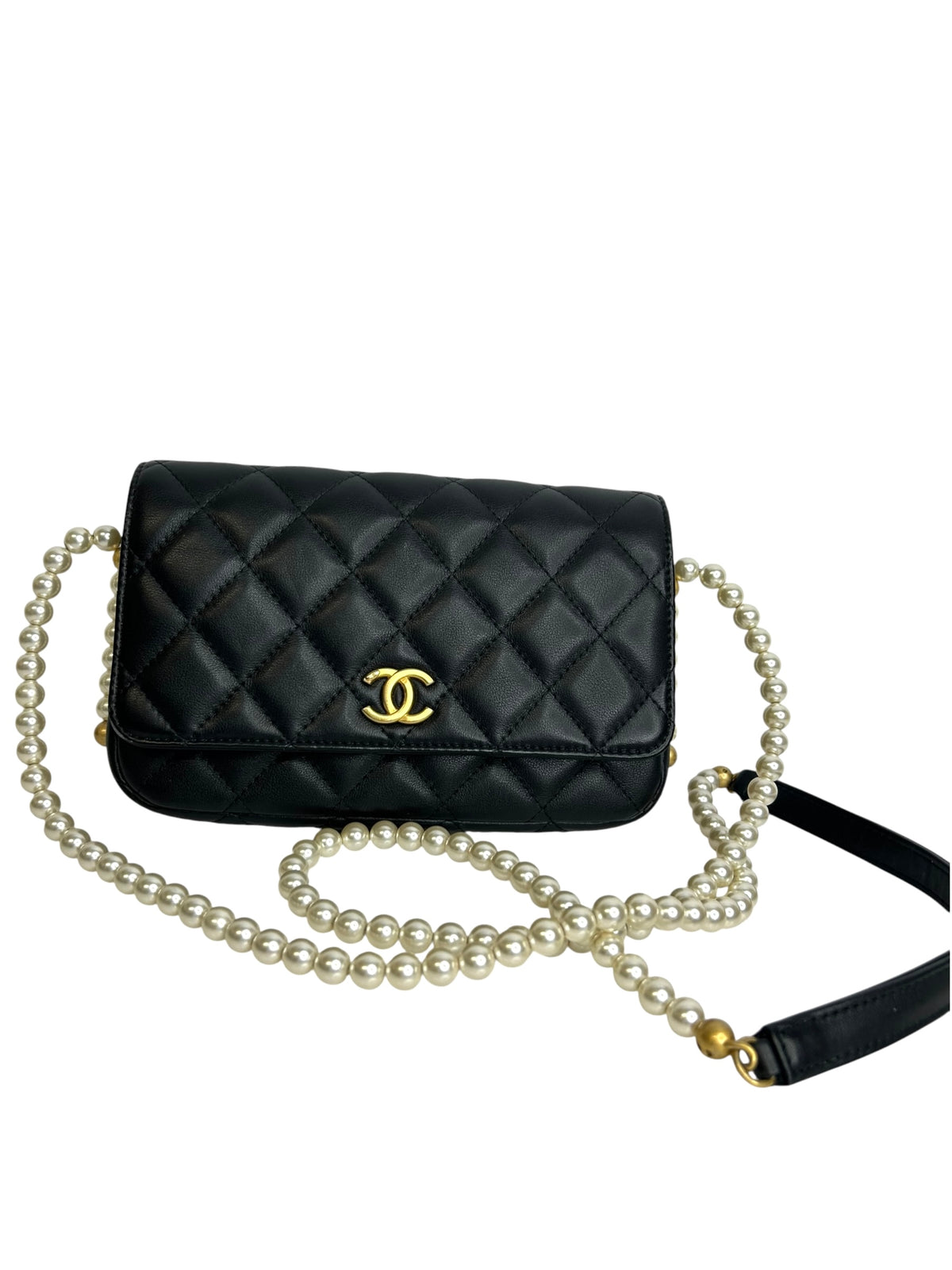 Chanel About Pearls Wallet On Chain Black T9183