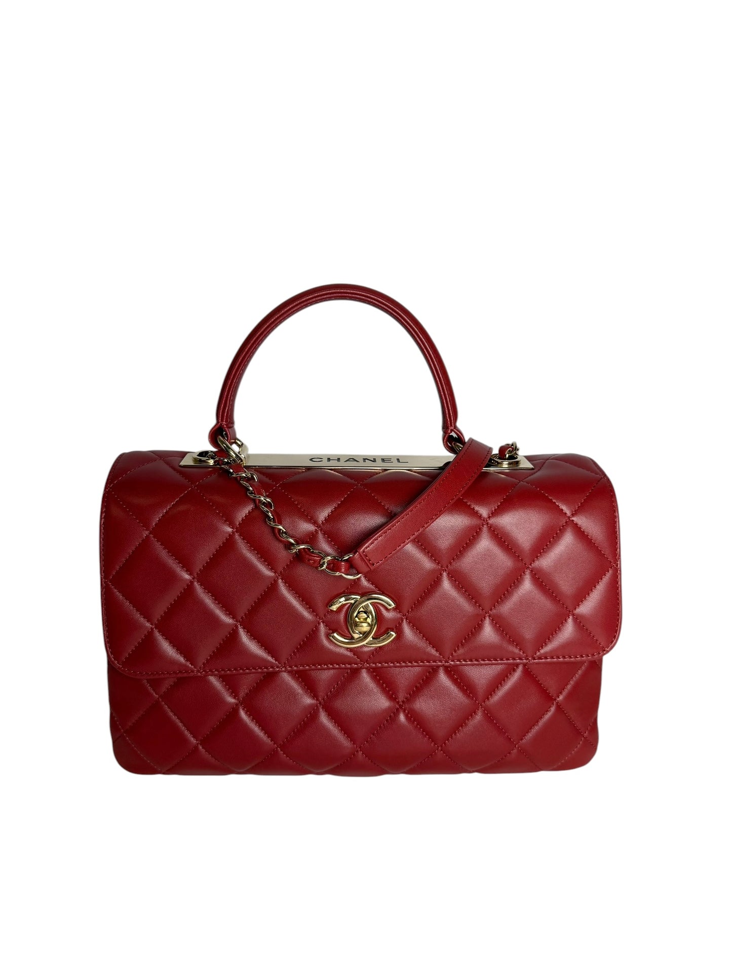Chanel Red Lambskin Top Handle Trendy Medium T7871