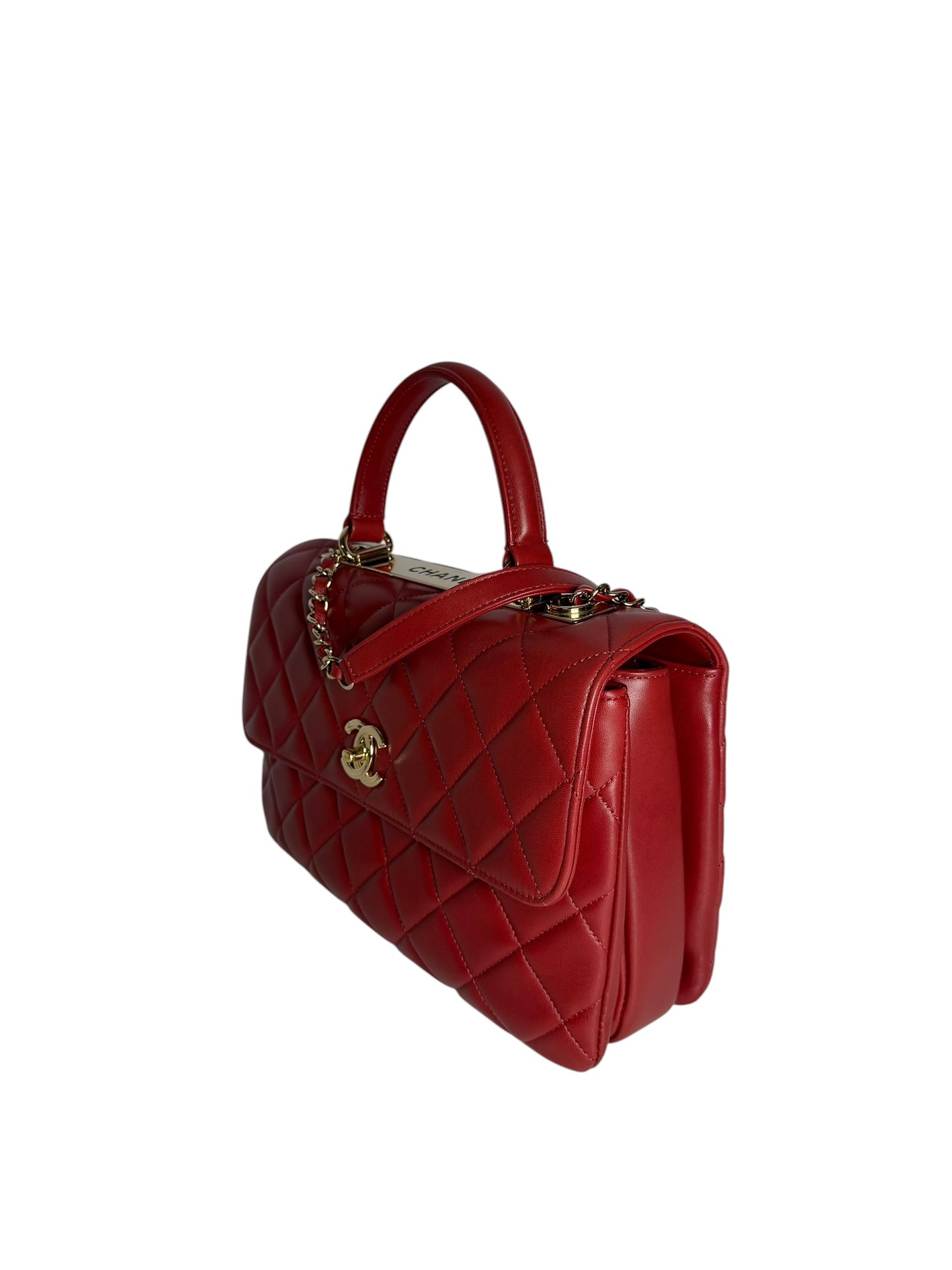 Chanel Red Lambskin Top Handle Trendy Medium T7871