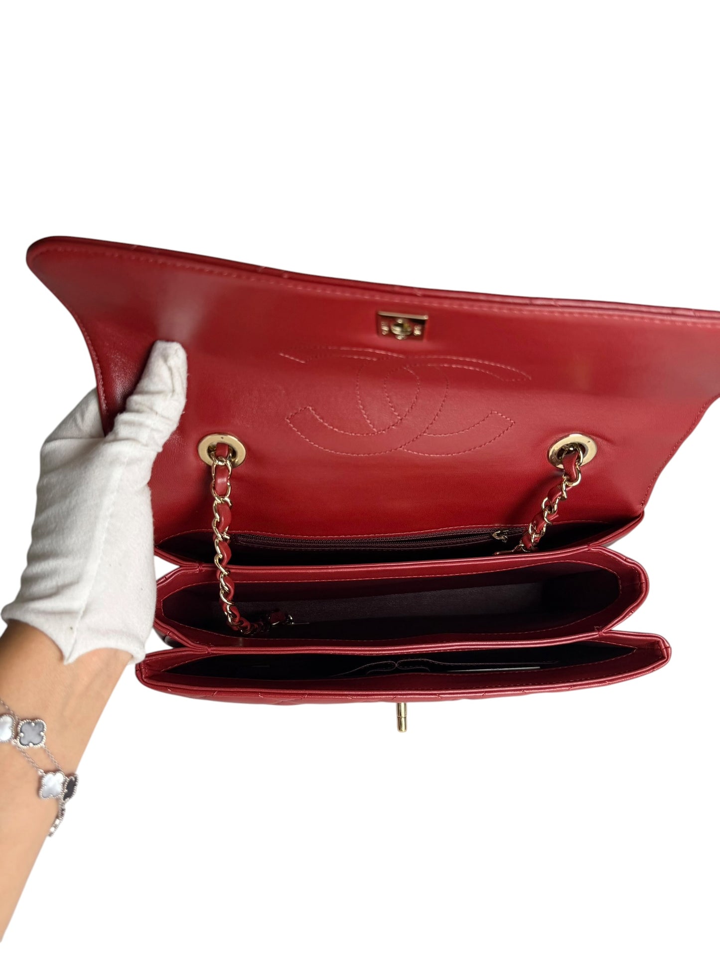 Chanel Red Lambskin Top Handle Trendy Medium T7871