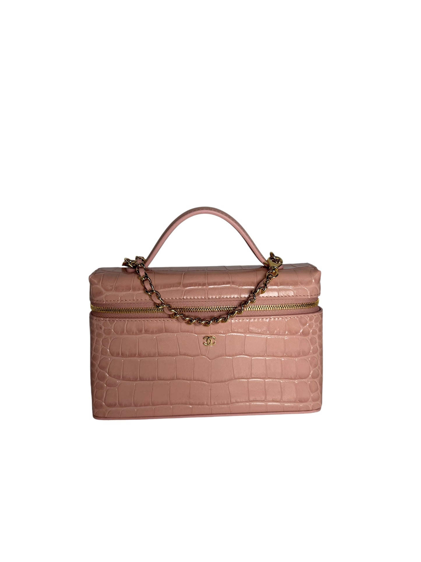 Chanel Pink Crocodile Embossed Slim Vanity NWT T8391