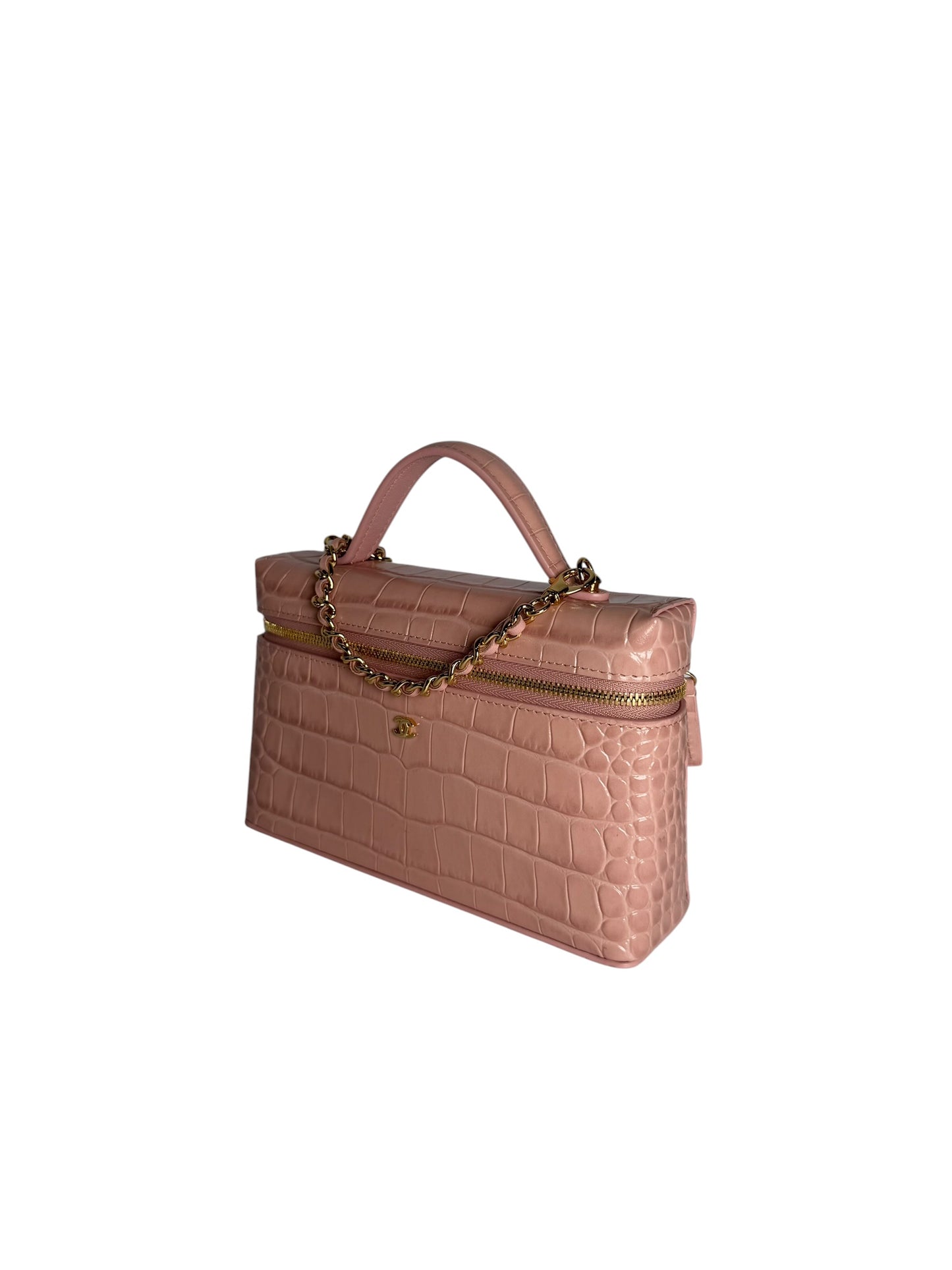 Chanel Pink Crocodile Embossed Slim Vanity NWT T8391