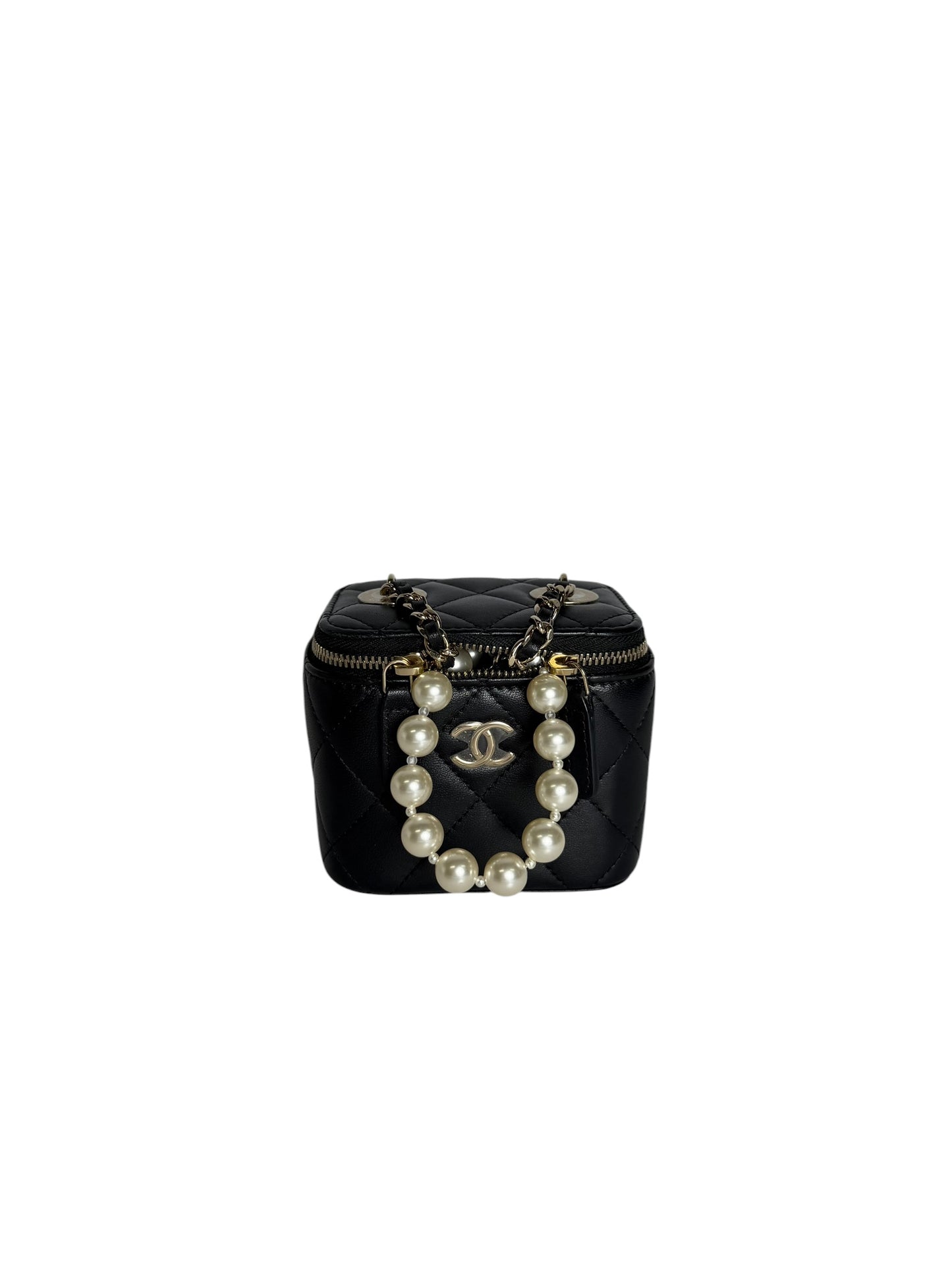 Chanel Black Micro Pearl Strap Vanity Bag T5917