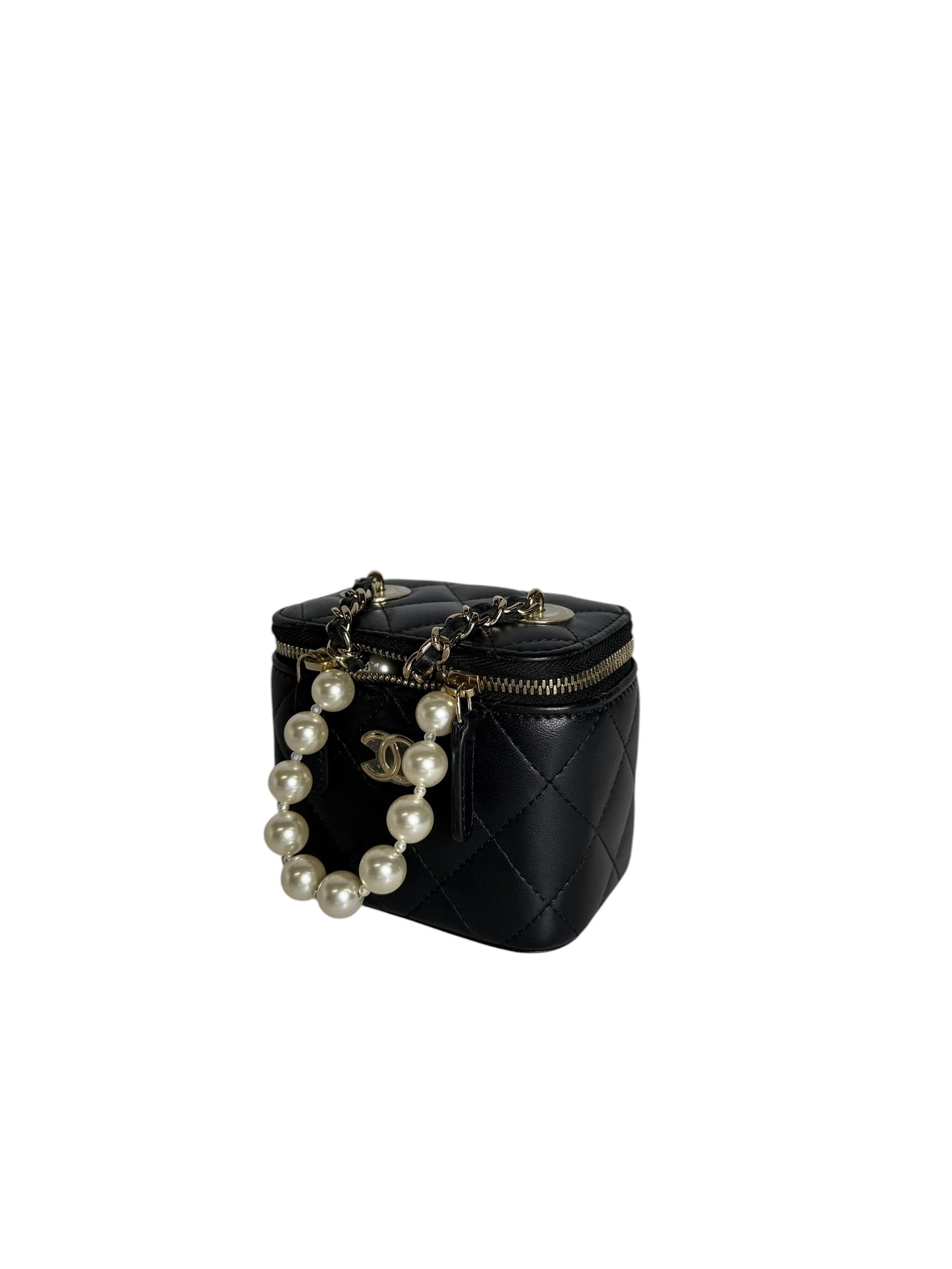Chanel Black Micro Pearl Strap Vanity Bag T5917