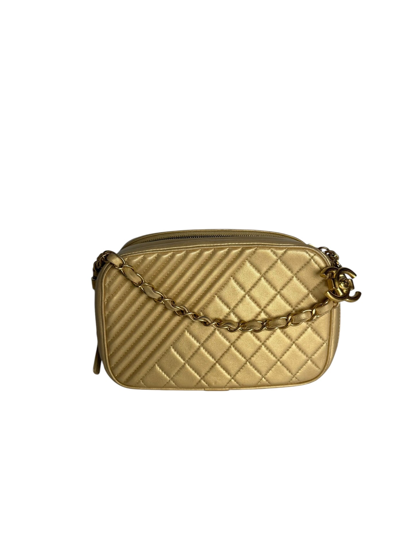 Chanel Gold Chevron Camera Bag T8143