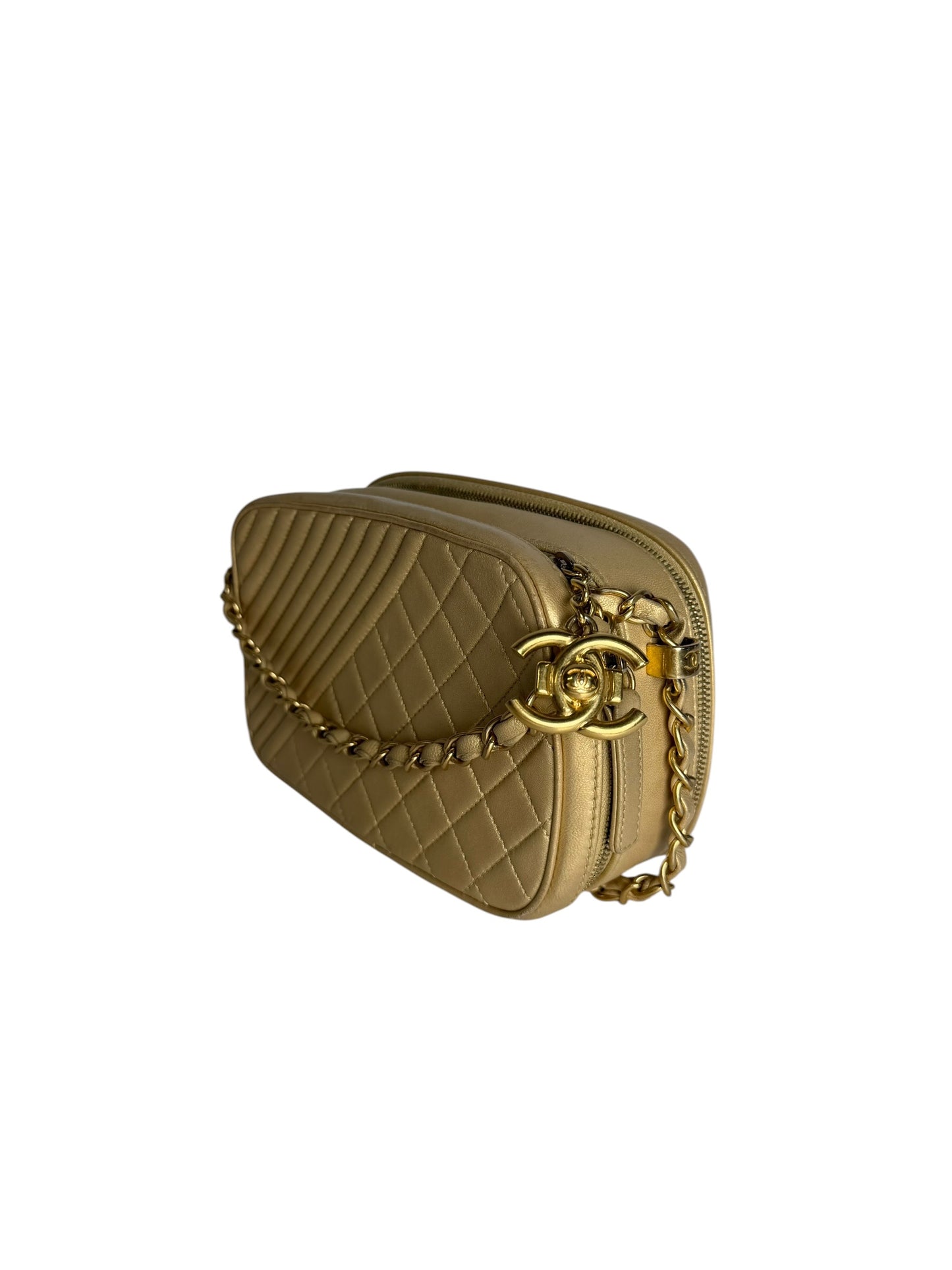 Chanel Gold Chevron Camera Bag T8143