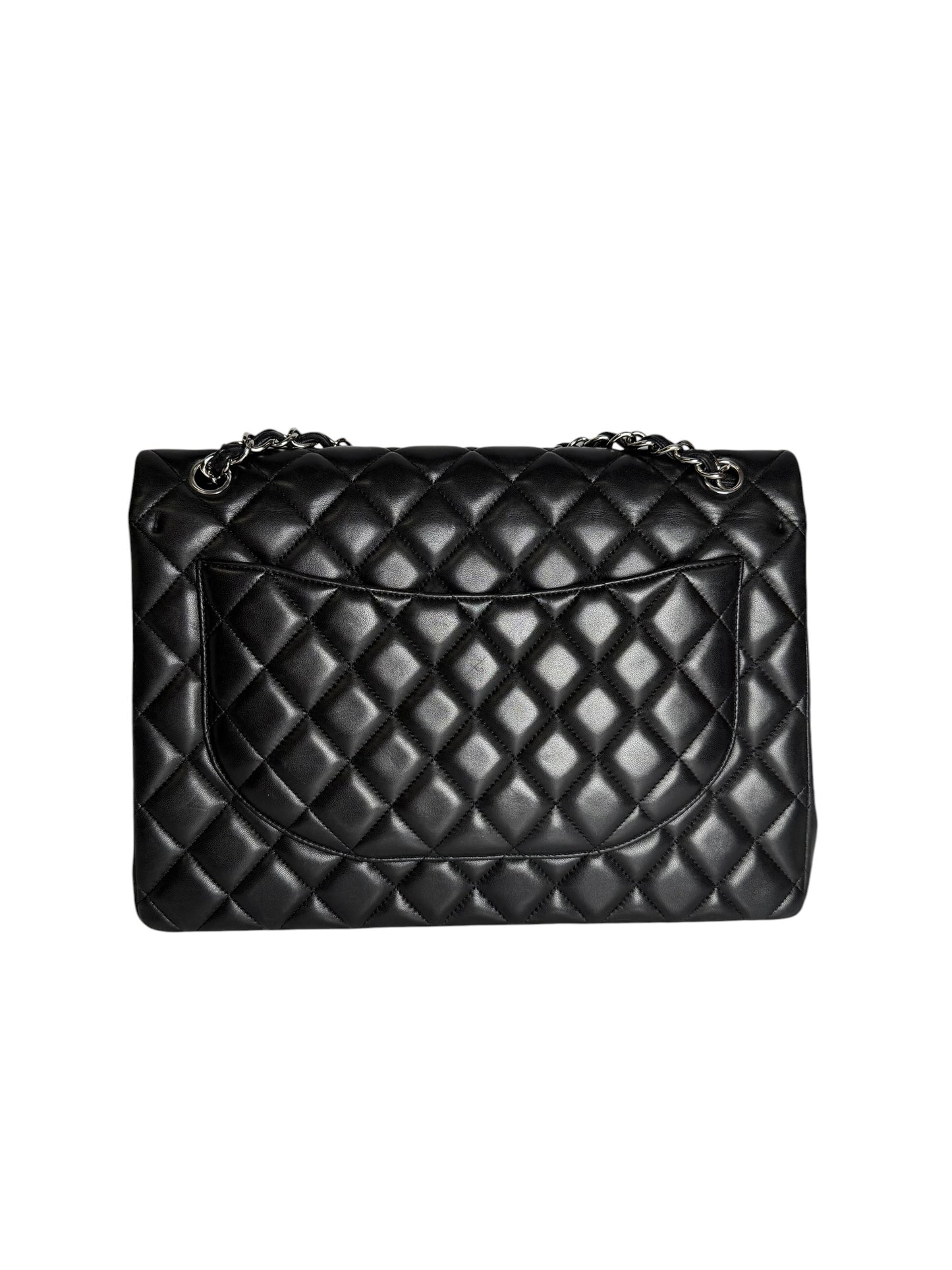 Chanel Black Lambskin Maxi Double Flap SHW T7733