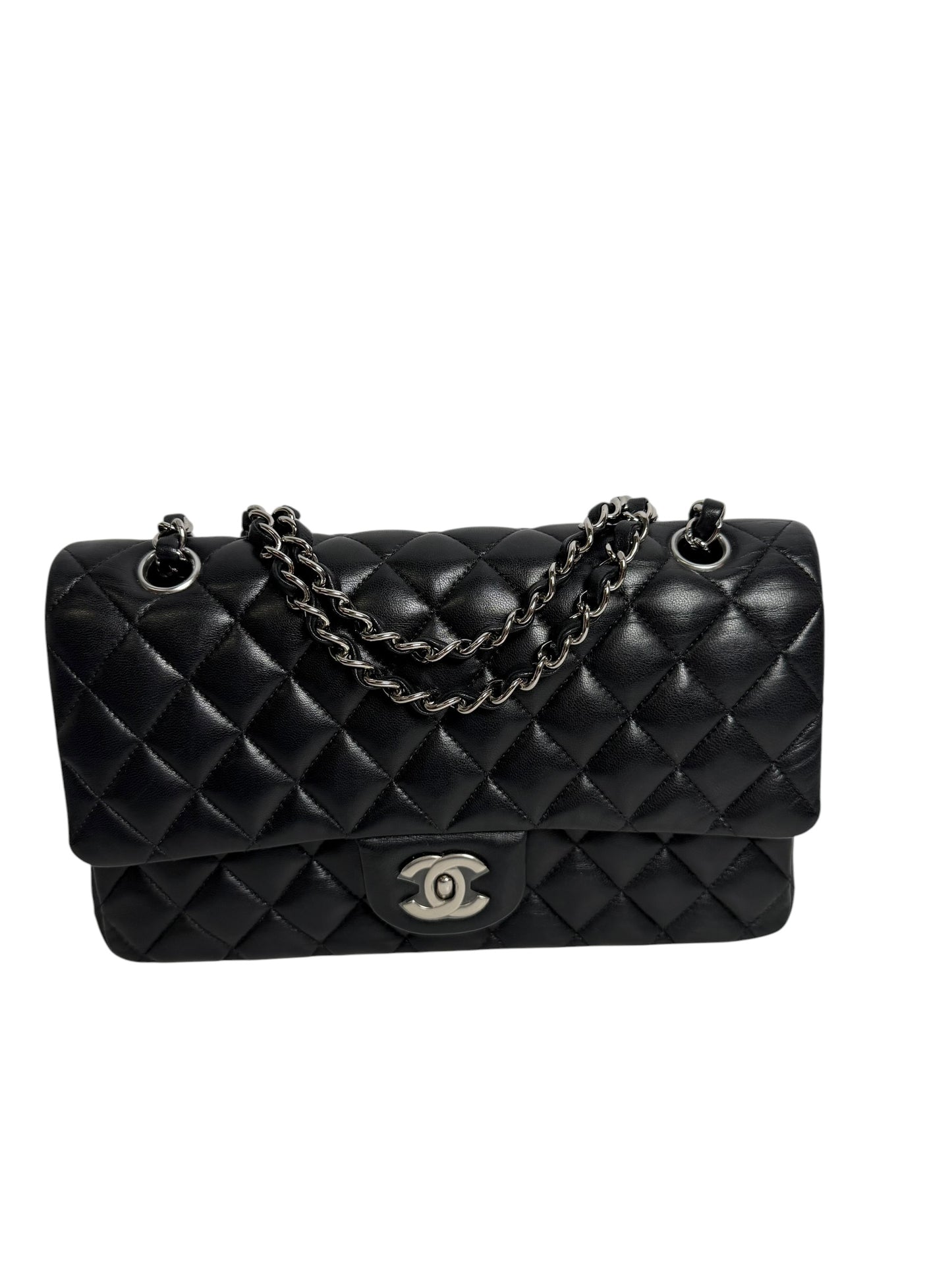 Chanel Black Lambskin Classic Double Flap Jumbo SHW T8316