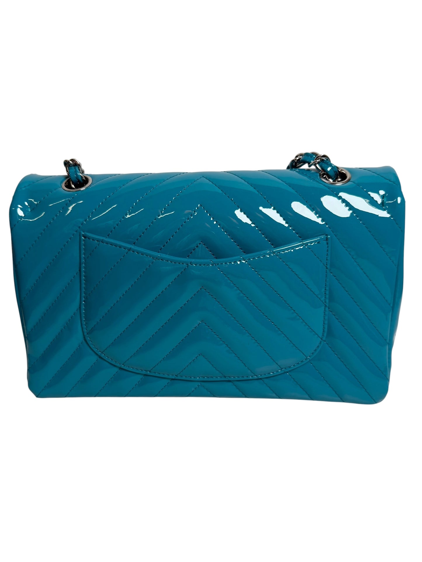 Chanel Patent Blue Chevron Classic Medium Double Flap T8311
