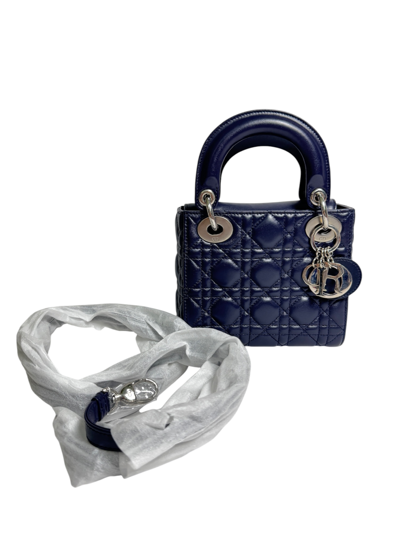 Dior Mini Navy Blue Lambskin Lady Dior SHW T8655