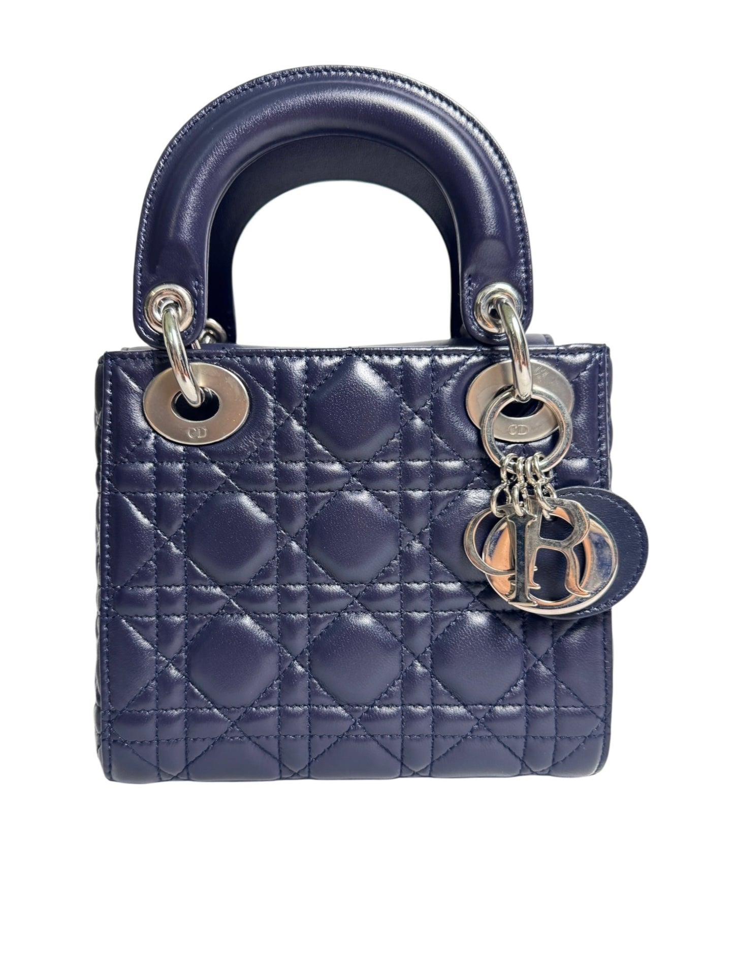 Dior Mini Navy Blue Lambskin Lady Dior SHW T8655
